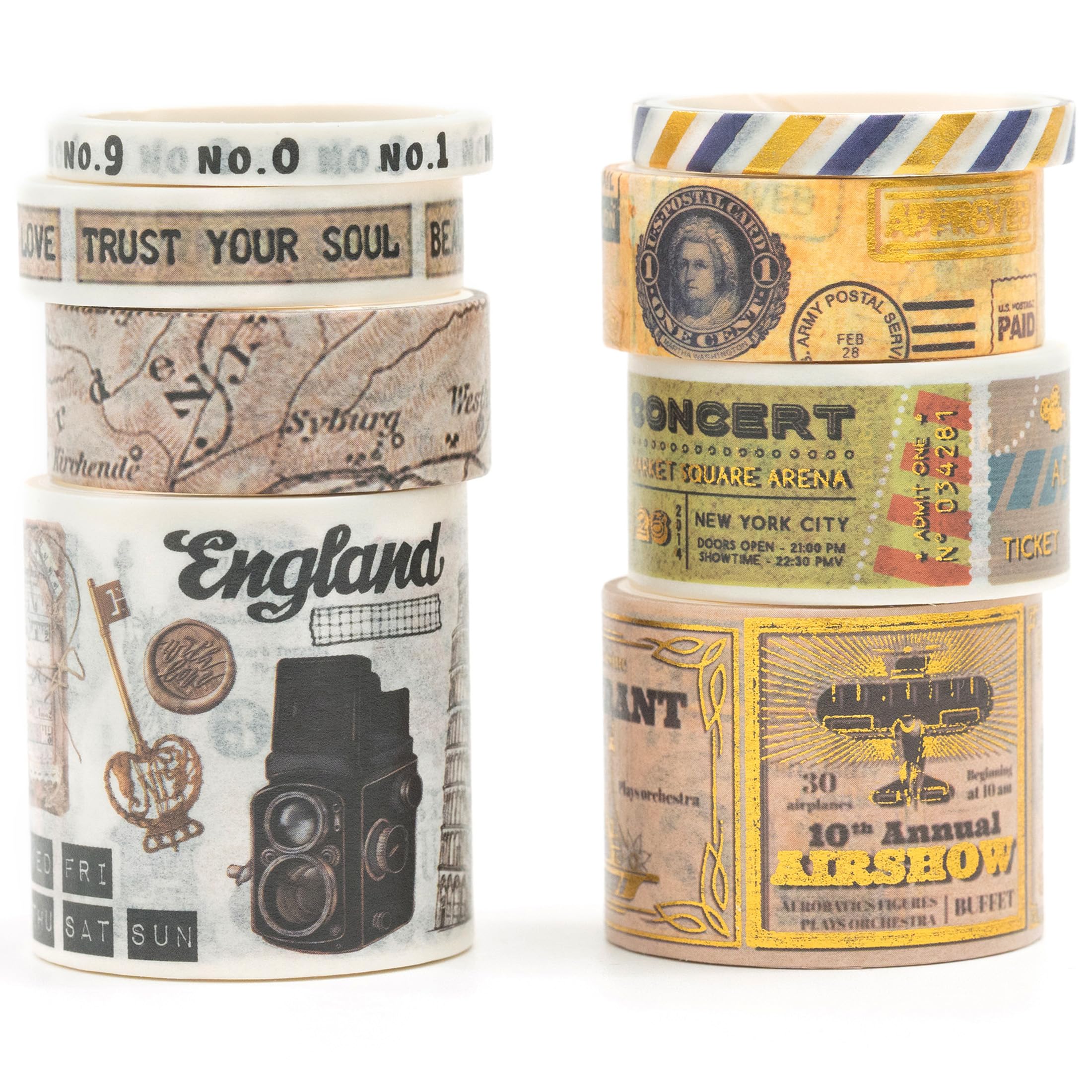 Cinta Adhesiva Washi Premium de 8 Piezas con Estampado de Oro para Scrapbooking de Colección 7