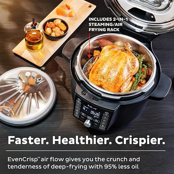 Instant Pot Duo Crisp Ultimate Lid,13-in-1 Air Fryer&Pressure Cooker Combo, Saute, Slow Cook, Bake, Steam, Warm, Roast, Dehydrate, Sous Vide&Proof, App With Over 800 Recipes,1500 watts,6.5 Quart,Black