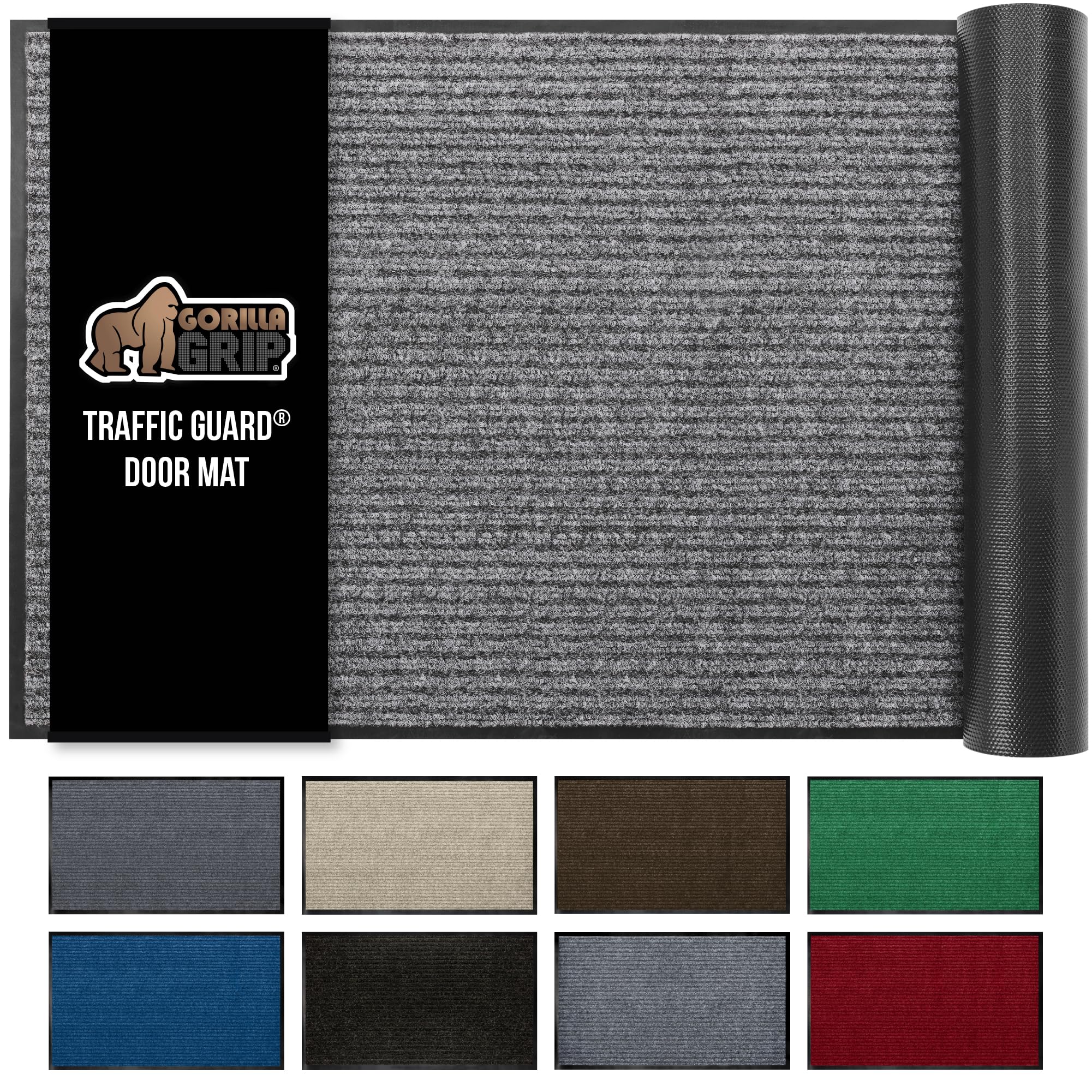 GORILLA GRIP Waterproof Traffic Guard Door Mat, 60x36, Heavy Duty Entryway Mats, Strong Rubber Back Commercial Utility Rugs for Office Hallway, Garage Floor and Home, Low Profile Carpet, Light Gray