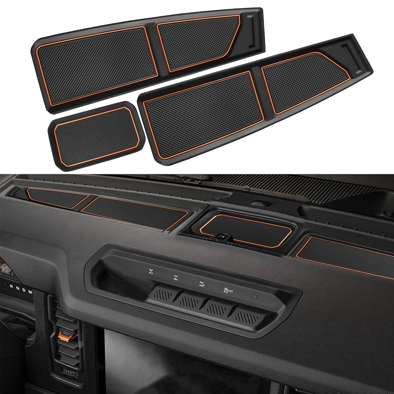 Kit de capas para bandejas do painel em silicone para Ford Bronco 2021 a 2026, 2 ou 4 portas, acabamento laranja, 3 peças