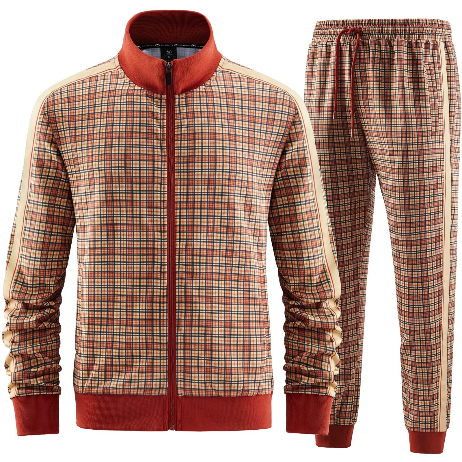 W JIANWANG Tuta sportiva da uomo e da jogging – Tuta sportiva da uomo con chiusura a maniche lunghe, pantaloni sportivi fitness