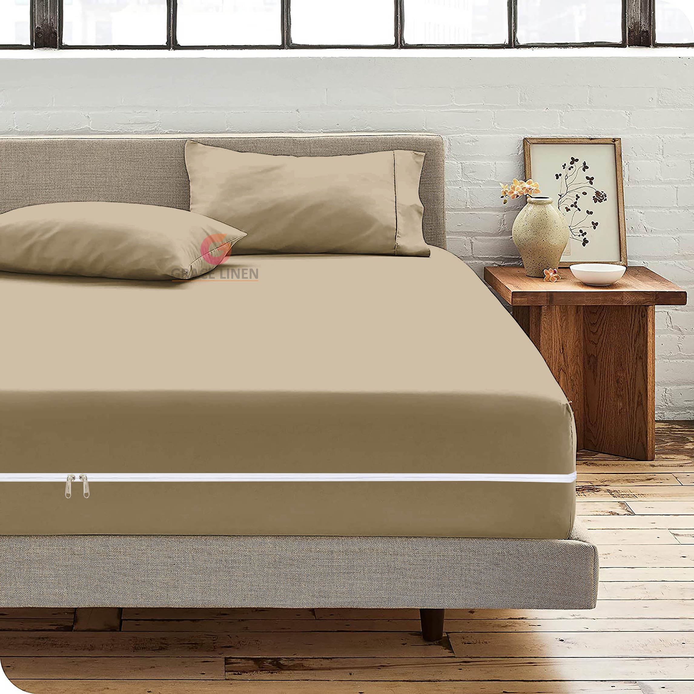 Super Soft Microfiber Mattress Protector King Size 78" x 72" (6.5 X 6 Feet) Fits 10 Inch Deep Pocket - 1 Zipper Mattress Cover with 2 Pillow Cover 18X28 - Smooth & Breathable - Taupe-image-29