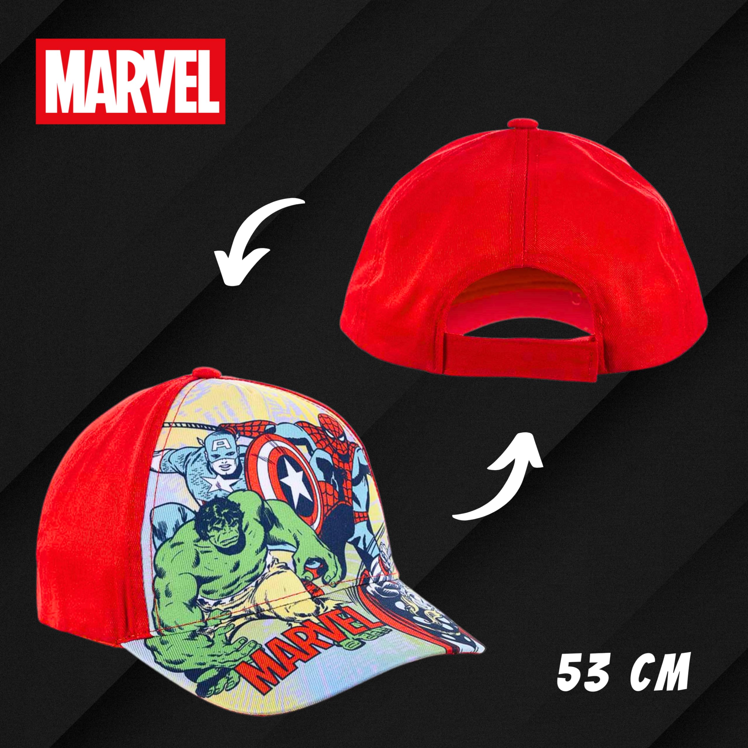 Marvel Avengers Cappello per Ragazzi, Design The Avengers Hulk Thor Capitan America e Spider-Man Cappello da Baseball Berretto Estivo per Bambino, Regalo per Ragazzo | Rosso
