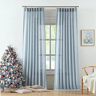 WEST LAKE Extra Long Dusty Blue Bailey Pinch Pleat Semi Sheer Curtains 108 Inches Length,Farmhouse Linen Textured Drape for Living Room Bedroom Patio Sliding Door,Backtab Window Treatment,40"Wx108"Lx2