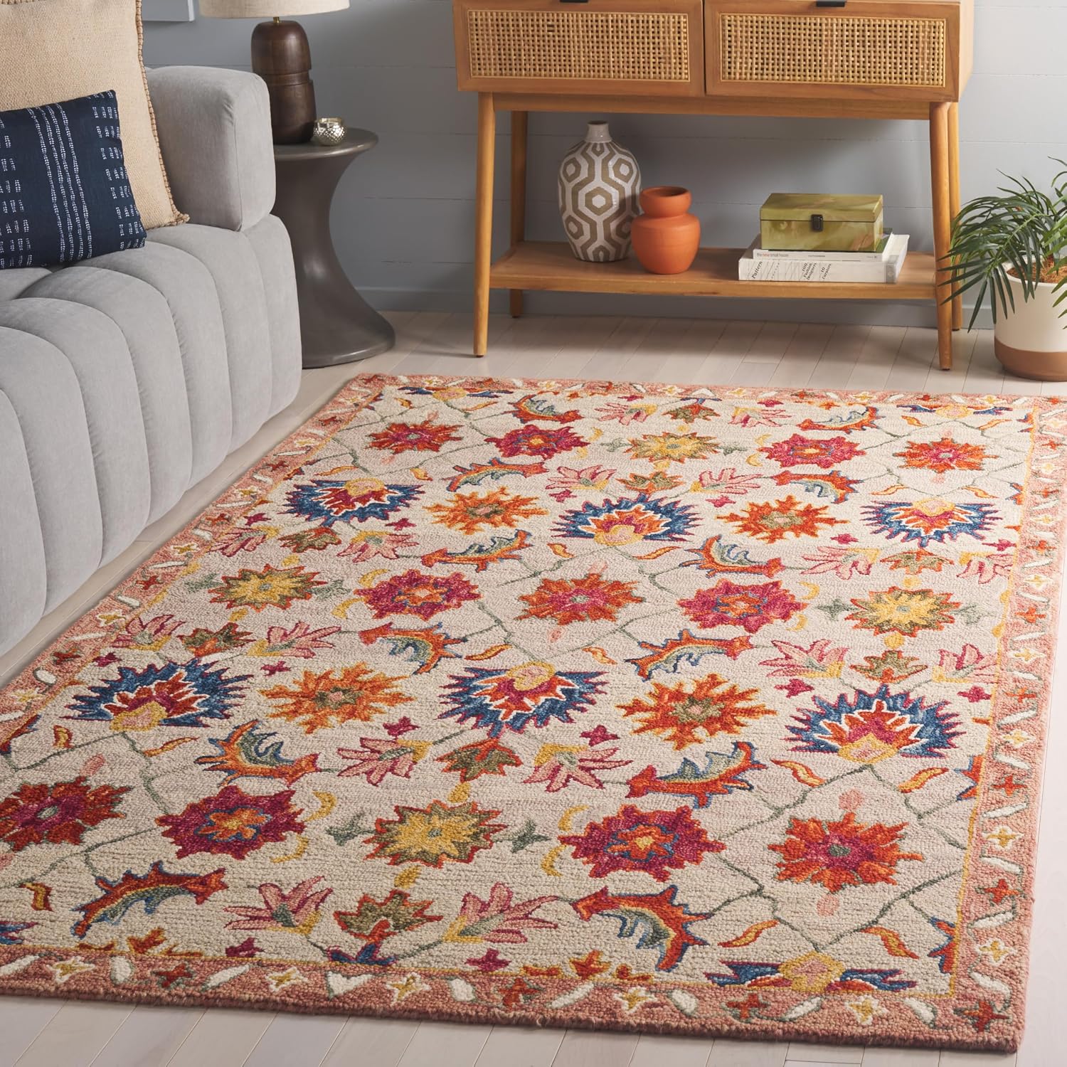 Safavieh Area Rug 8x10 - Aspen Collection - Large - Teal & Pink, Handmade Wool, Ideal for Living Room, Bedroom, Office, Dining Space (APN103J)
