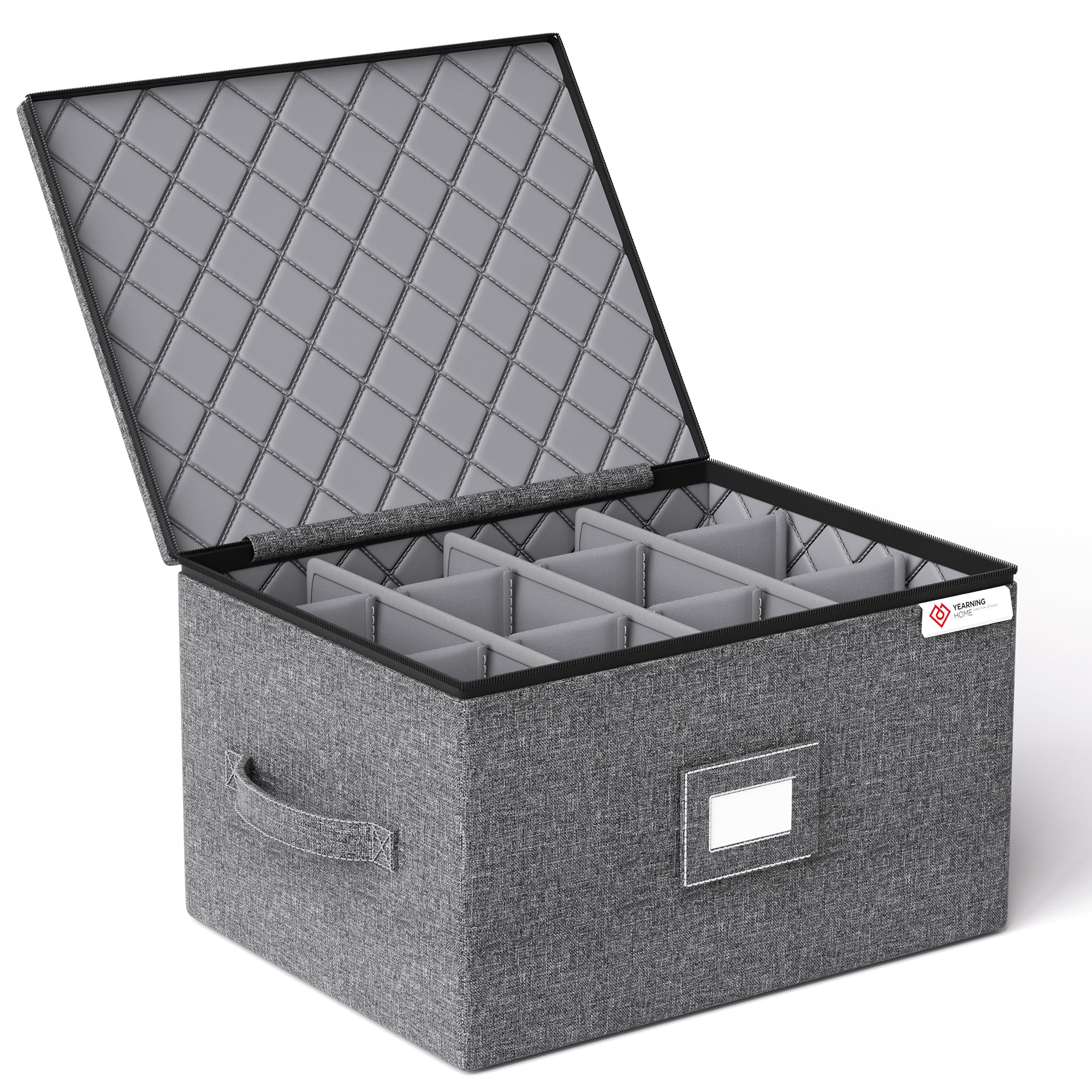 YearningHome Wine Glass Storage Box with Dividers,Hard Shell and Stackable Stemware Storage Containers with Sturdy Handle for Glassware Crystal Storage and Transport,Grey,Holds 12