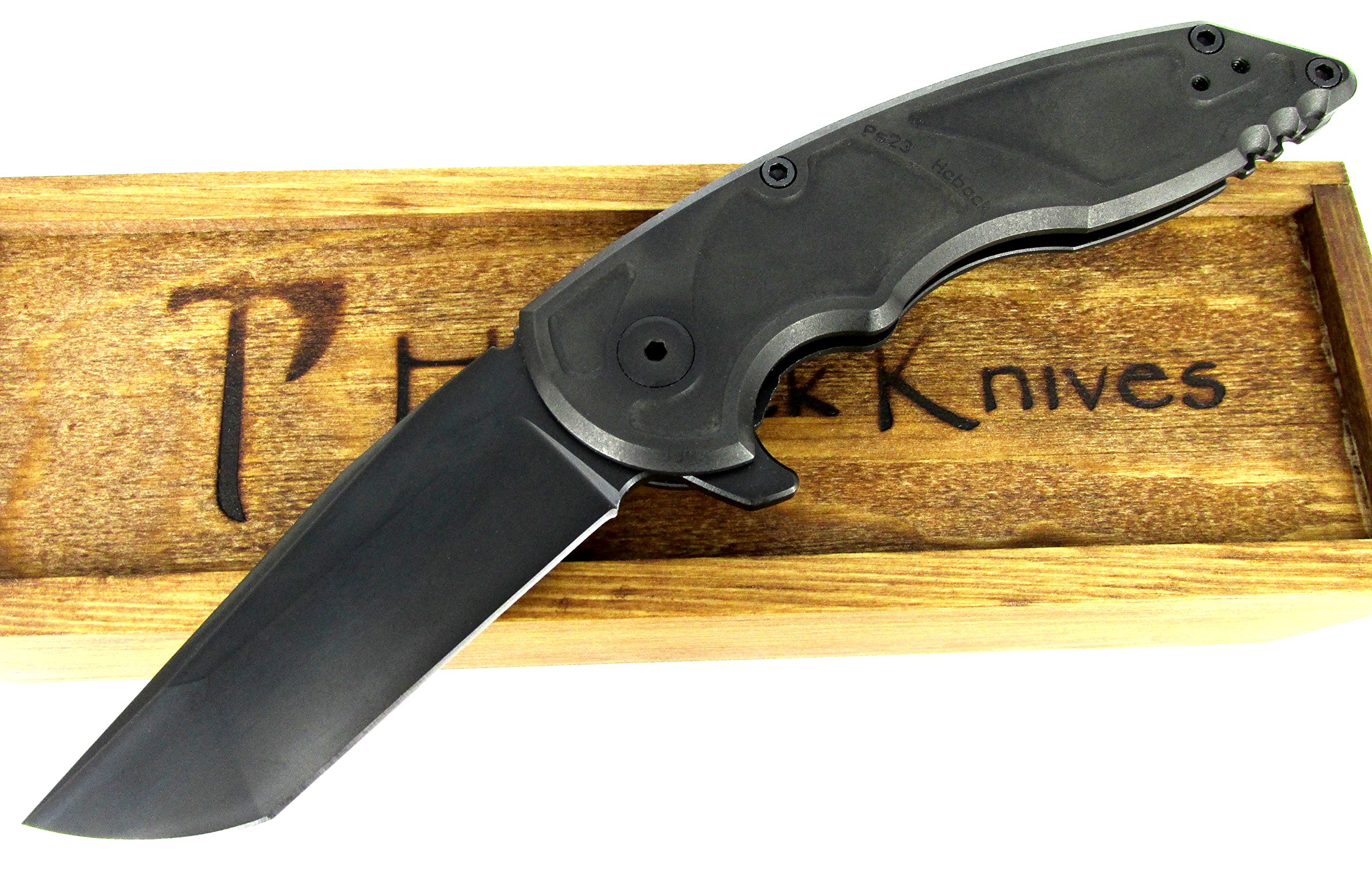 Jake Hoback KnivesA8 Slimline Folder Knife DLC Black Titanium Handle Black Blade