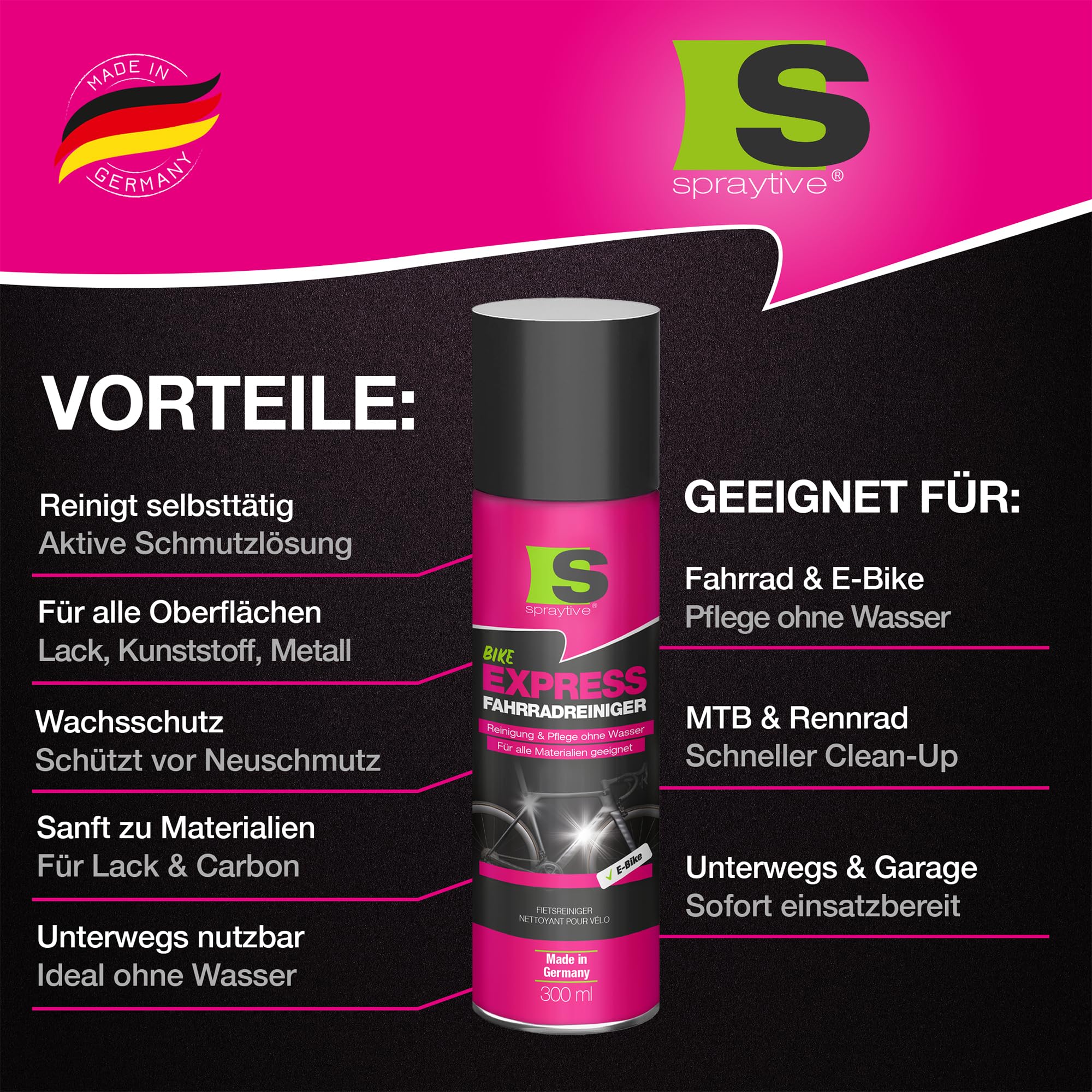 12x 300ml Fahrradreiniger ohne Wasser mit Wachs für E-Bike & MTB