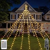 Vista 8 de Luces de árbol de Navidad Ccinny 340LED con estrella superior, luces de cascada con control remoto impermeable IP67 con poste, 16 modos, 3