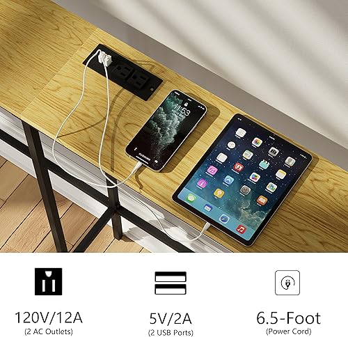 Miniatura 4 de Mesa consola de 63 pulgadas con toma de corriente, moderna mesa de sofá larga estrecha detrás del sofá, mesa de entrada delgada con marco de metal