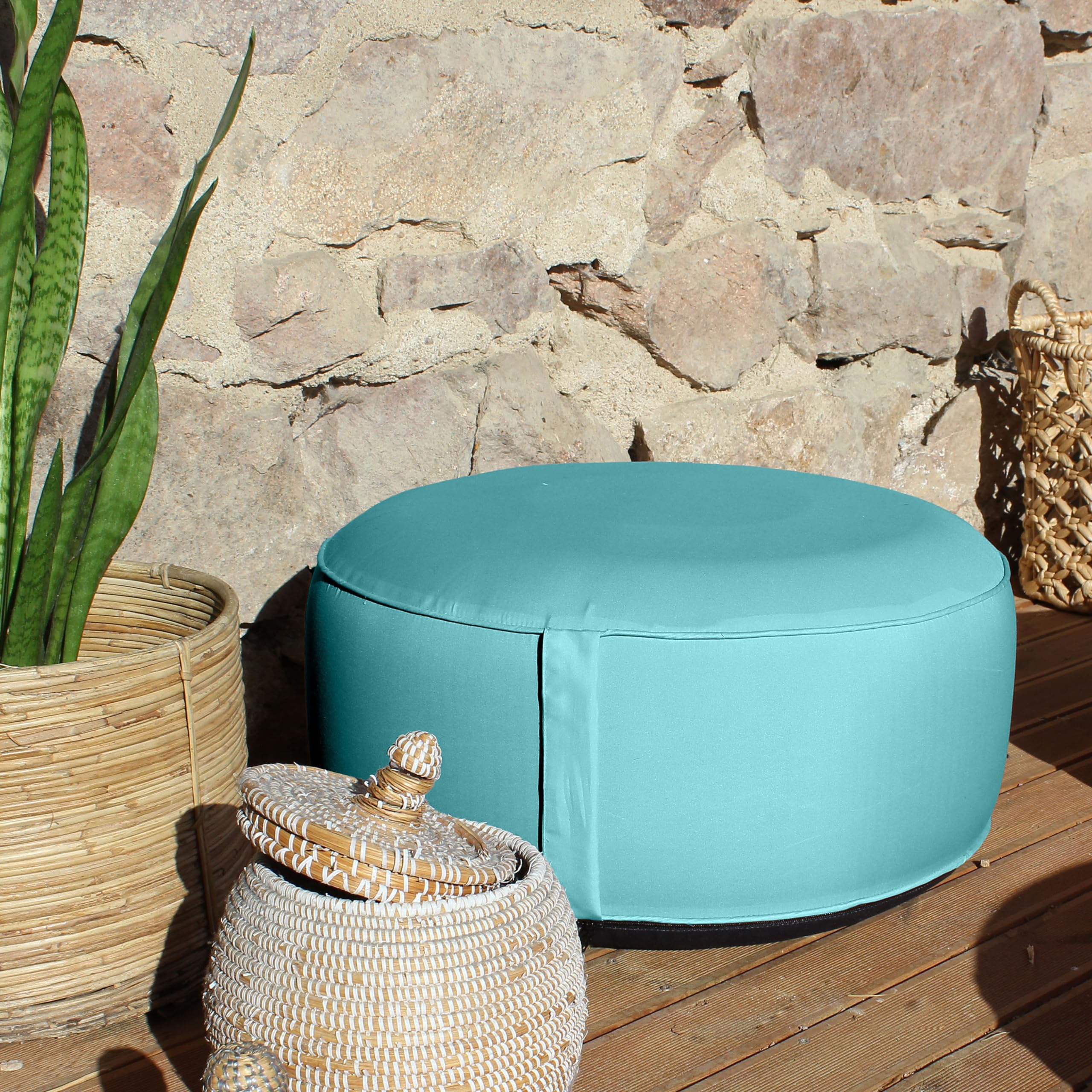 ED Enjoy Home - Puf de Exterior Redondo Hinchable, Turquesa, 55 x 55 cm, con Funda colección jardín Costa