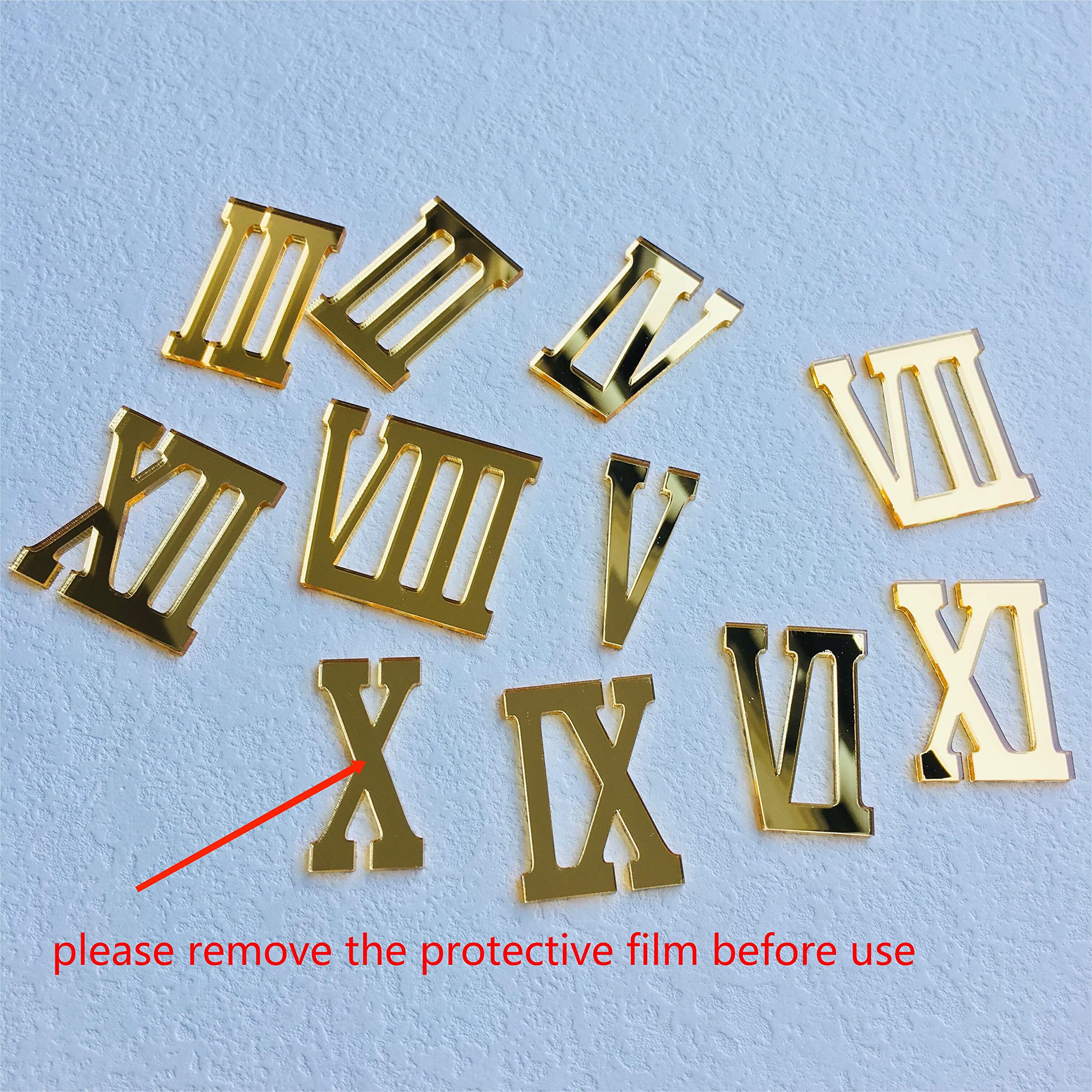 NUO RUI 12 números acrílicos con espejo romano para un reloj de pared (espejo dorado)