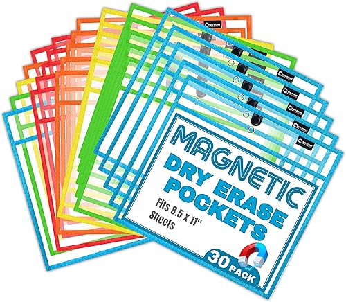 Miniatura 7 de Bolsillos magnéticos de borrado en seco (paquete de 30) - Paisaje - Fundas de plástico transparente negro para papel, soportes para boletos de