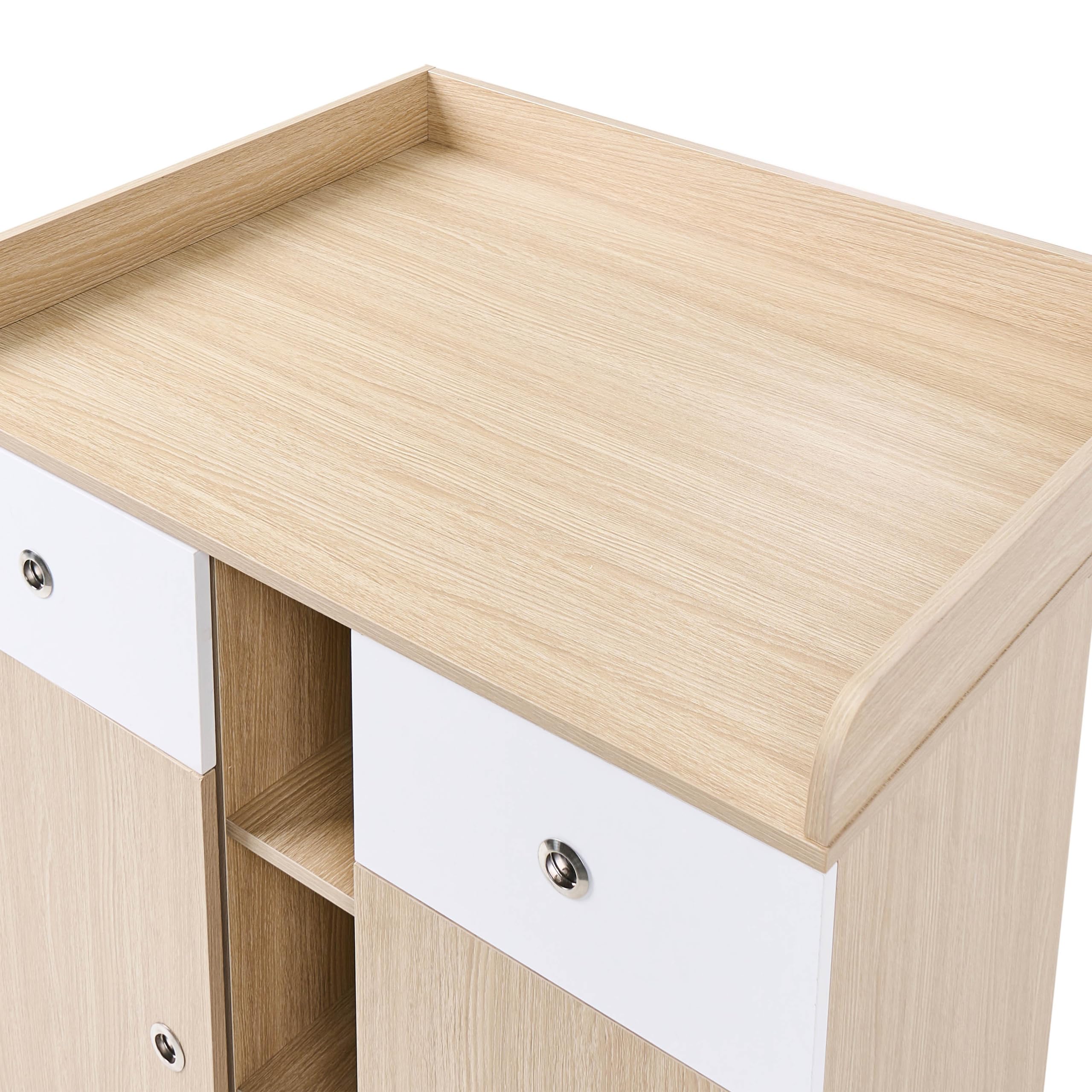 Beliani Baby Wickeltisch Schrank Holzoptik braun 69x90x90 cm 2 Schubladen 3 Fächer 2 Türen