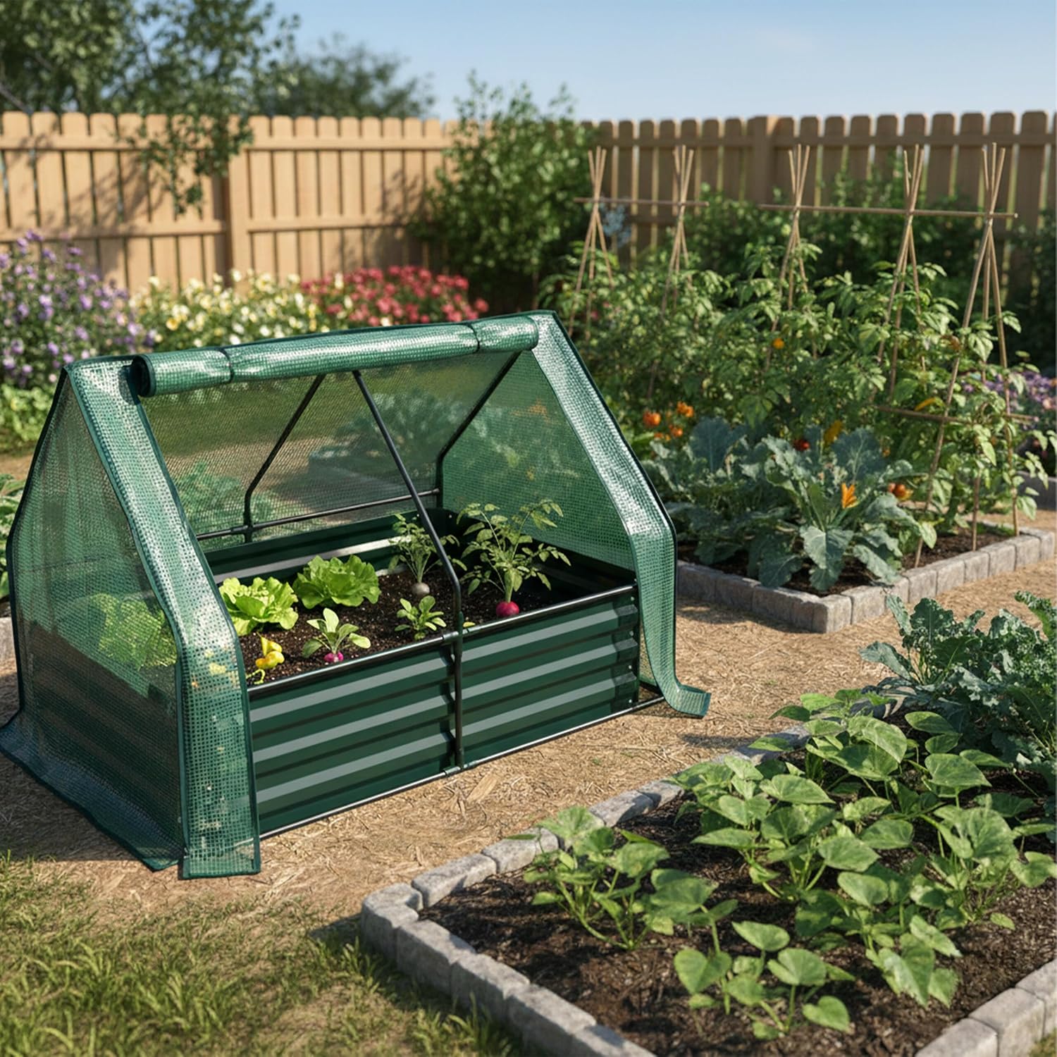 Relaxdays Raised Bed with Greenhouse, for Flowers, Plants and Vegetables, H x W x D: 92 x 125 x 95 cm, Garden Plant Bed, Green