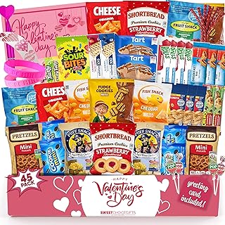 Valentine's Day Care Package (45ct) Snacks Chocolates Candy Gift Box Assortment Variety Bundle Crate Present for Boy Girl Friend Student College Child Husband Wife Boyfriend Girlfriend Love Niece