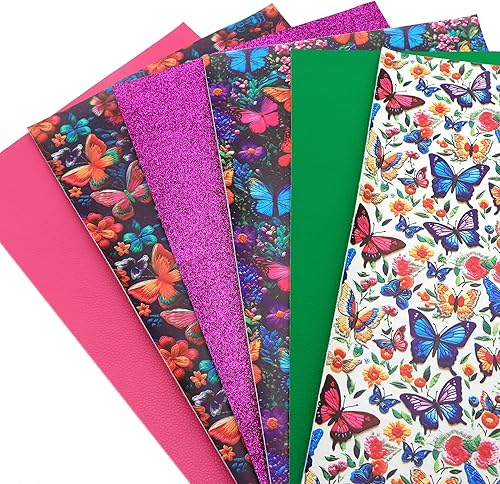 Miniatura 6 de David accessories 6 hojas de tela de piel sintética con estampado de flores, de 7.7 x 12.9 pulgadas, incluye 2 tipos de tela de cuero para hacer