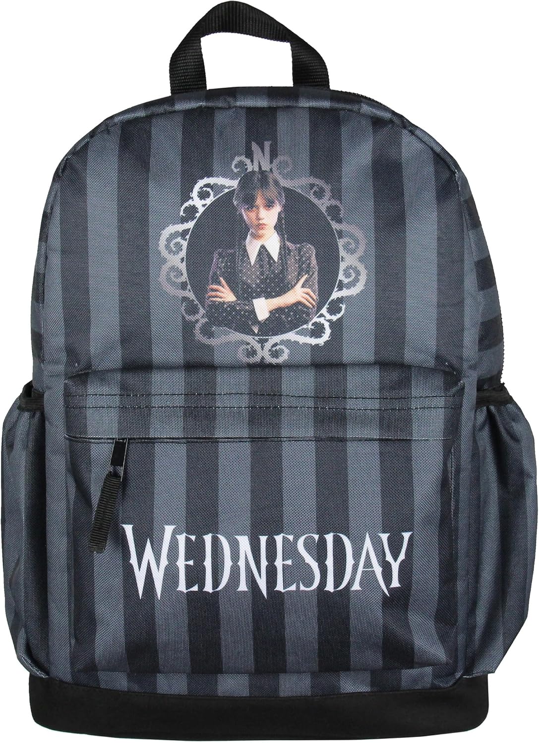 Wednesday Addams TV Show Portrait Striped Travel School Dual Compartment Backpack For Daily Use 16"