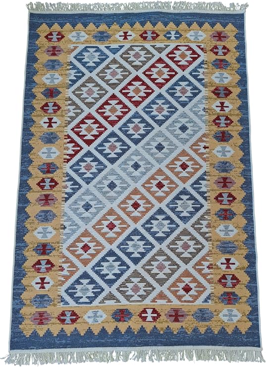 Etnik Desen Kilim, 120 * 180 cm, Çok Renkli, Çift Taraflı, Makinede Yıkanabilir, Düz Dokuma Lüks Pamuklu Kilim