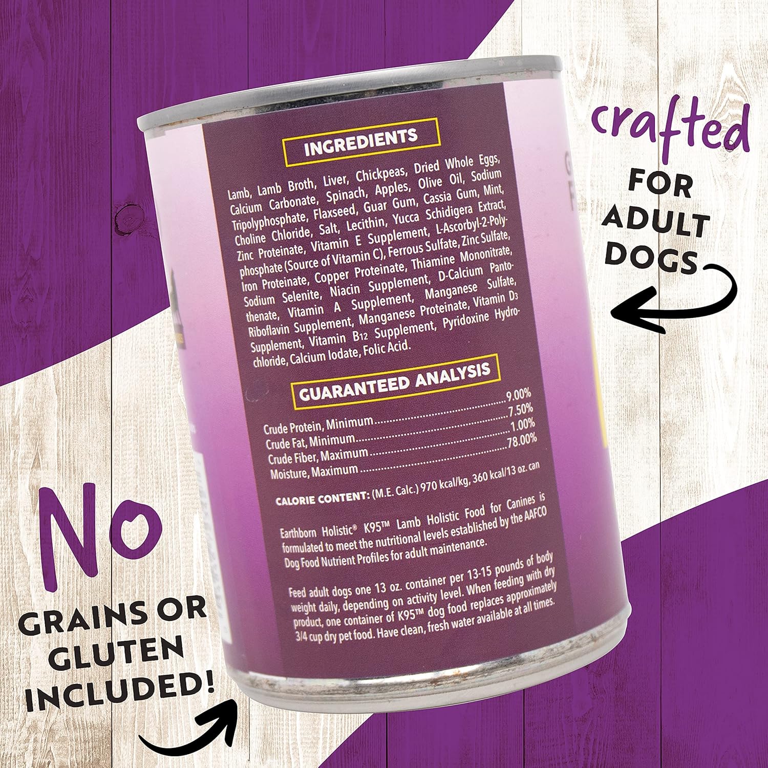 Earthborn Holistic K95 Lamb Recipe Grain-Free Canned Moist Dog Food 13 oz Can