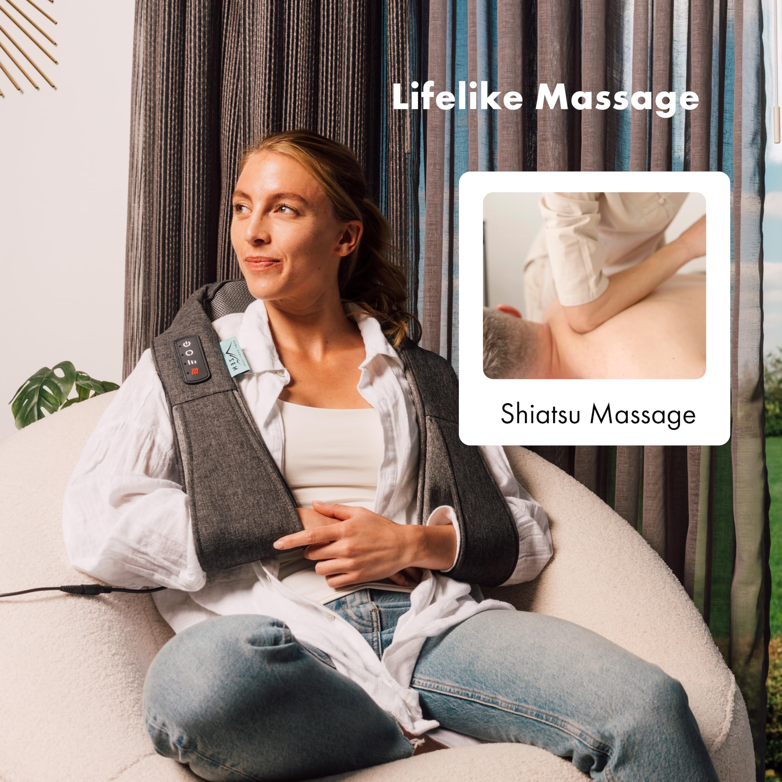 Masseur Cou & Épaules Zen Matterhorn - Deux Directions de Massage - Trois Vitesses - Chaleur apaisante - Étiquette Aromathérapie - Fontionne sur batterie rechargeable