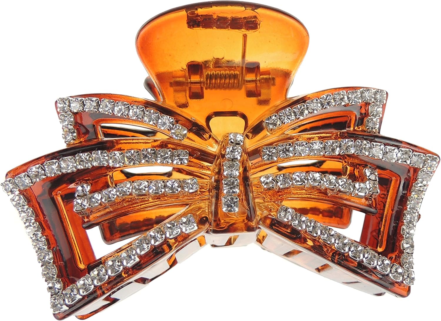 Extra Sparkly Women Girls Crystal Diamante Rhinestone Gems Bridal Wedding Evening Party Styling Fine Thin Hair Accessories Butterfly Claw Jaw Clip Octopus Clamp 9cmStraight Bow (Brown)