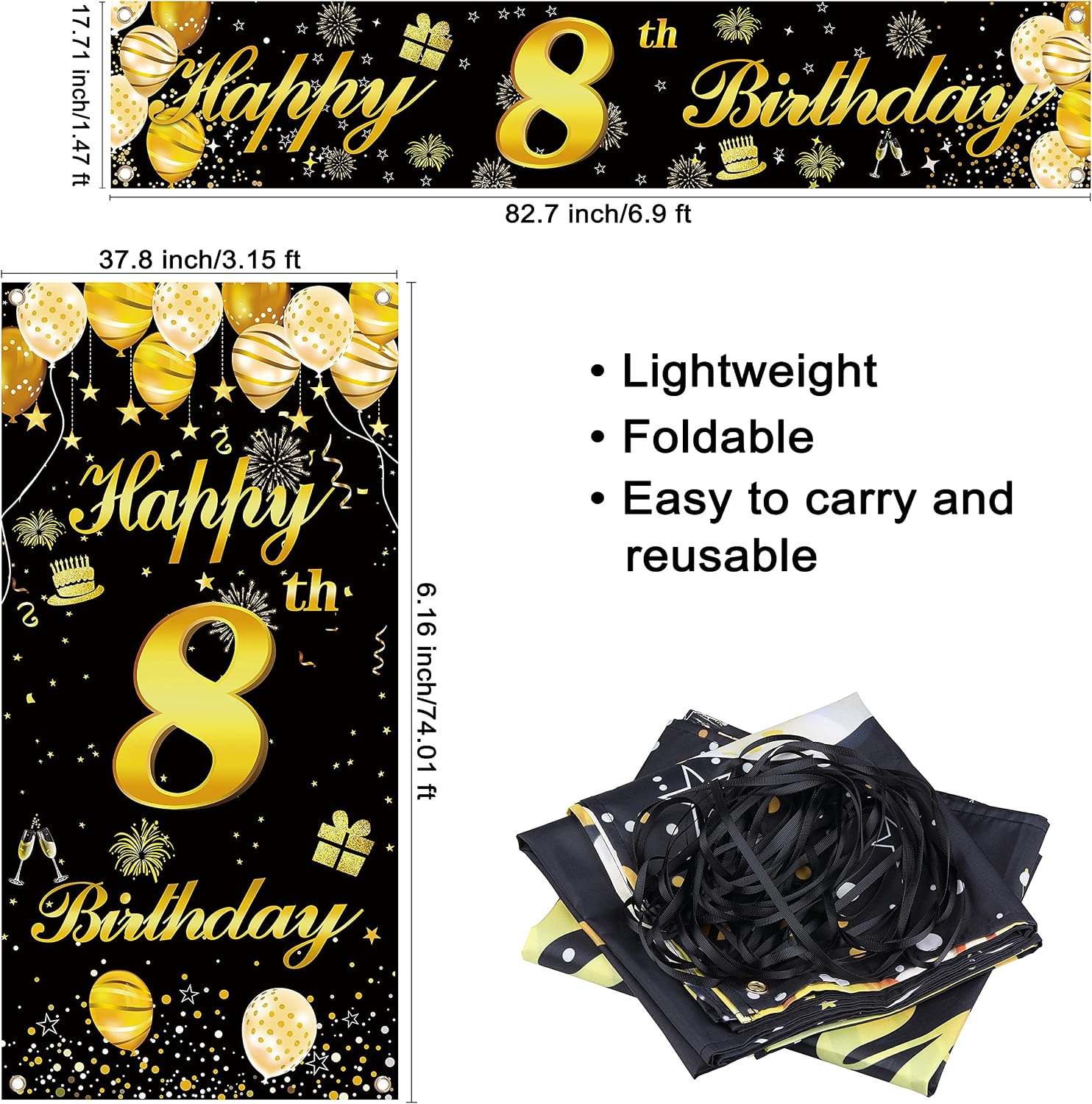 8th Happy Birthday Door Banner IMISI Birthday Decorations Birthday Backdrop Decorations for a Party, 08 - Image 3