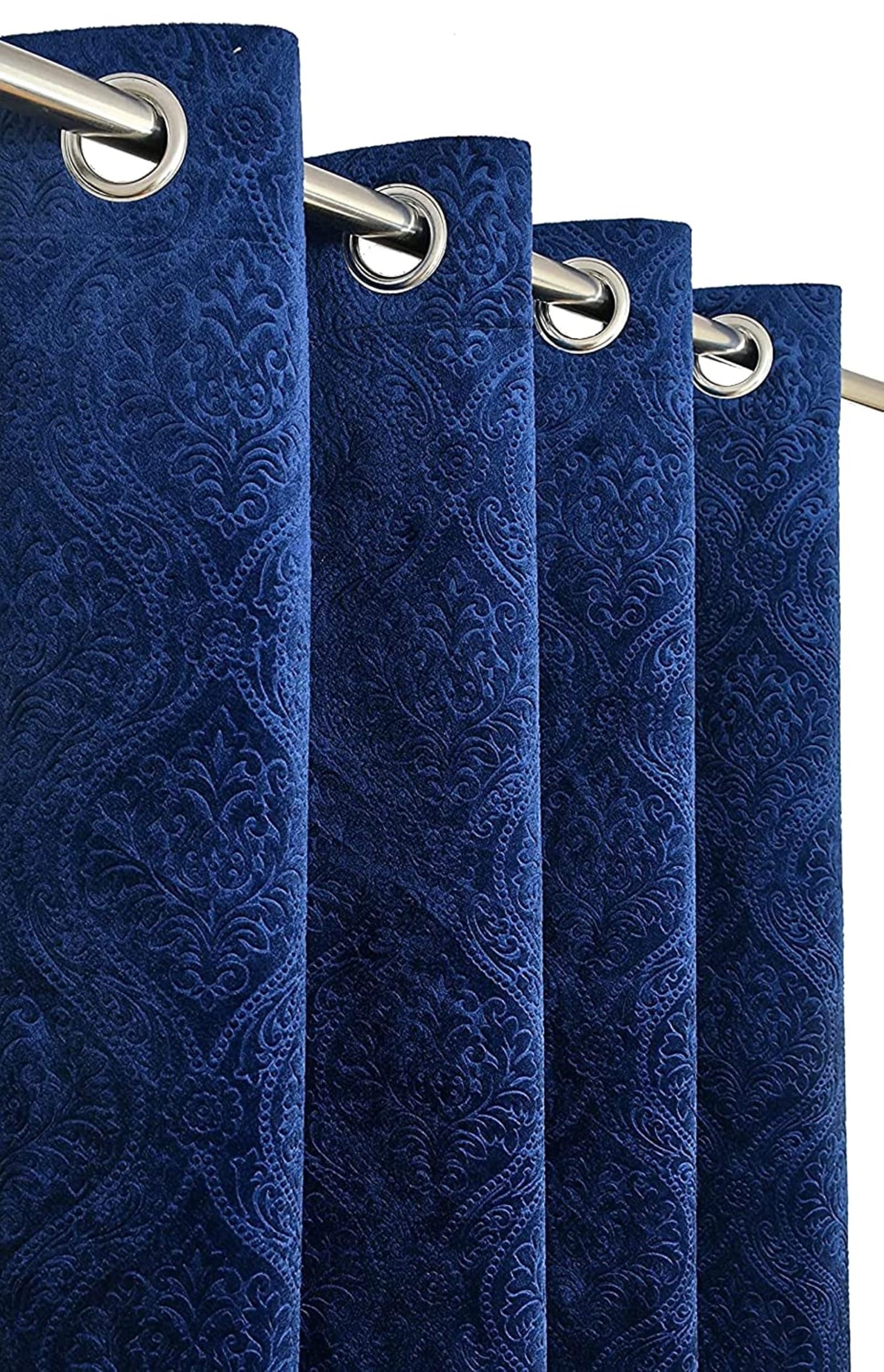 RSTC Velvet Curtain 7 Feet Long for Living Room – Door Curtain Set of 1 Pcs Panel, Velvet Blackout & Stylish Parda for Home Décor & Office Blue Colour-image-4