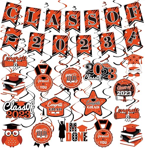 Decoración de fiesta de graduación 2023, decoración de pancarta colgante de remolino, pancarta de clase de 2023, pancarta de felicitaciones para