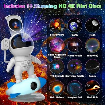 Astronaut Star Projector, 13 Disc HD Movie Galaxy Projector for Bedroom, Starry Sky Night Light Projector for Kids