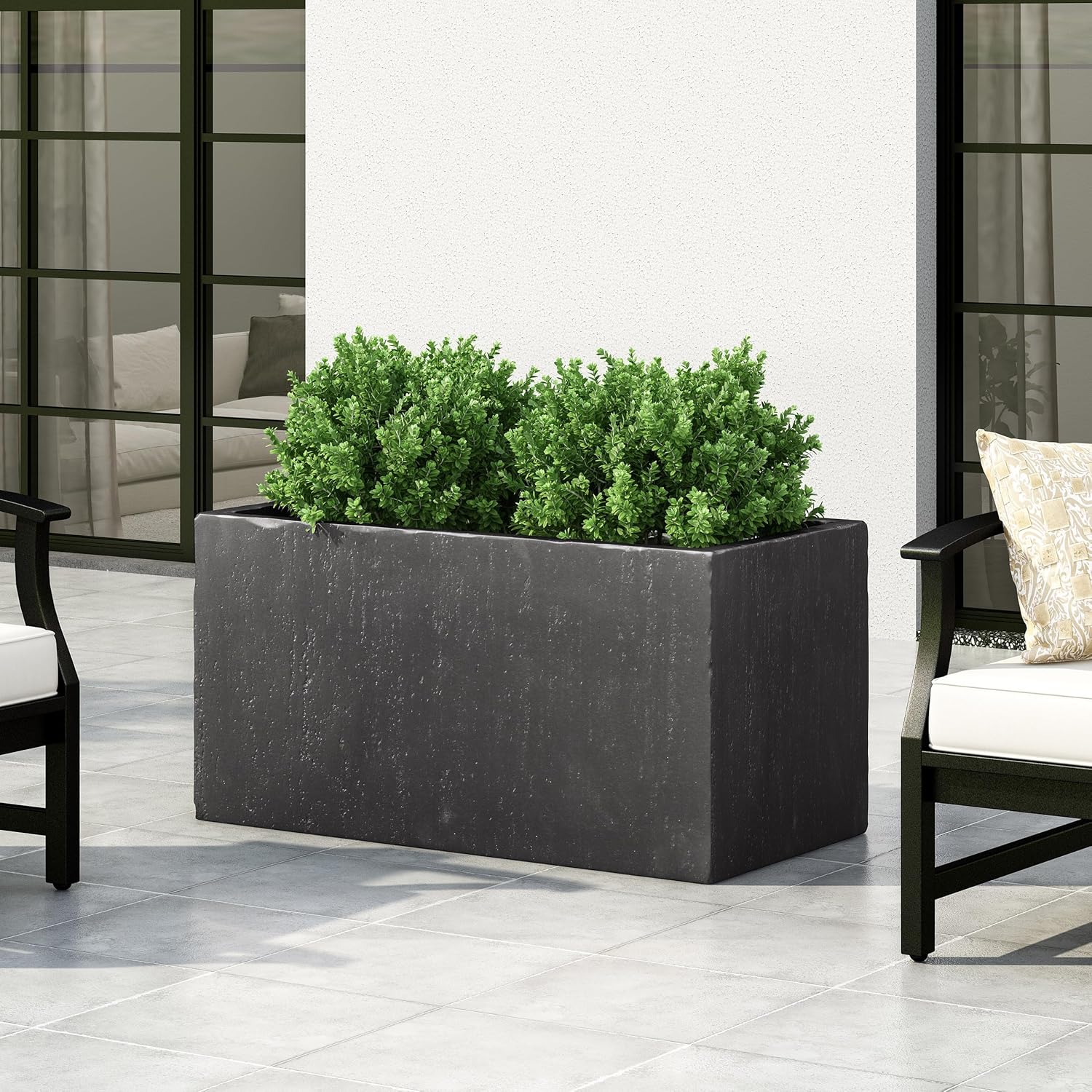 35.25" Large Outdoor Square MGO Planter, Black Lightweight Concrete Rectangular Plant Box, Modern Patio Garden Planter for Backyard, Porch & Entryway