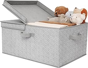 GRANNY SAYS Large Storage Box with Lid, Fabric Storage Basket for Shelves, Top of Wardrobe Organiser Box, Foldable Clothes Container with Lid for Bedroom Closet Shelf Organising, Extra Large, Grey
