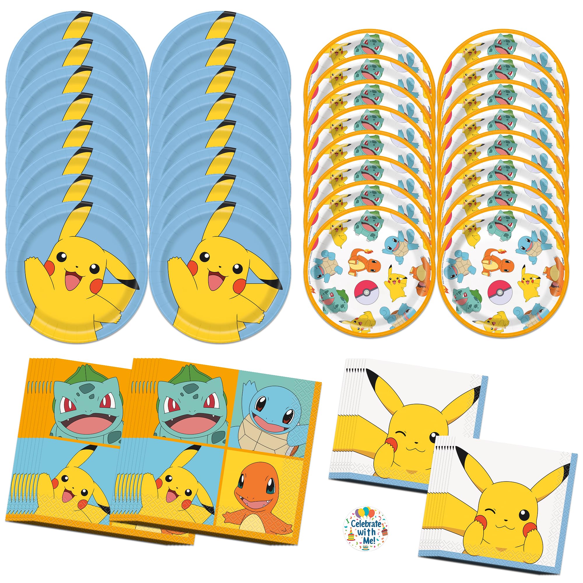 Unique Pokémon Party Supplies | Plates & Napkins Party Bundle | Serves 16 | Officially Licensed | Plates, Napkins | Birthday Tableware For Kids