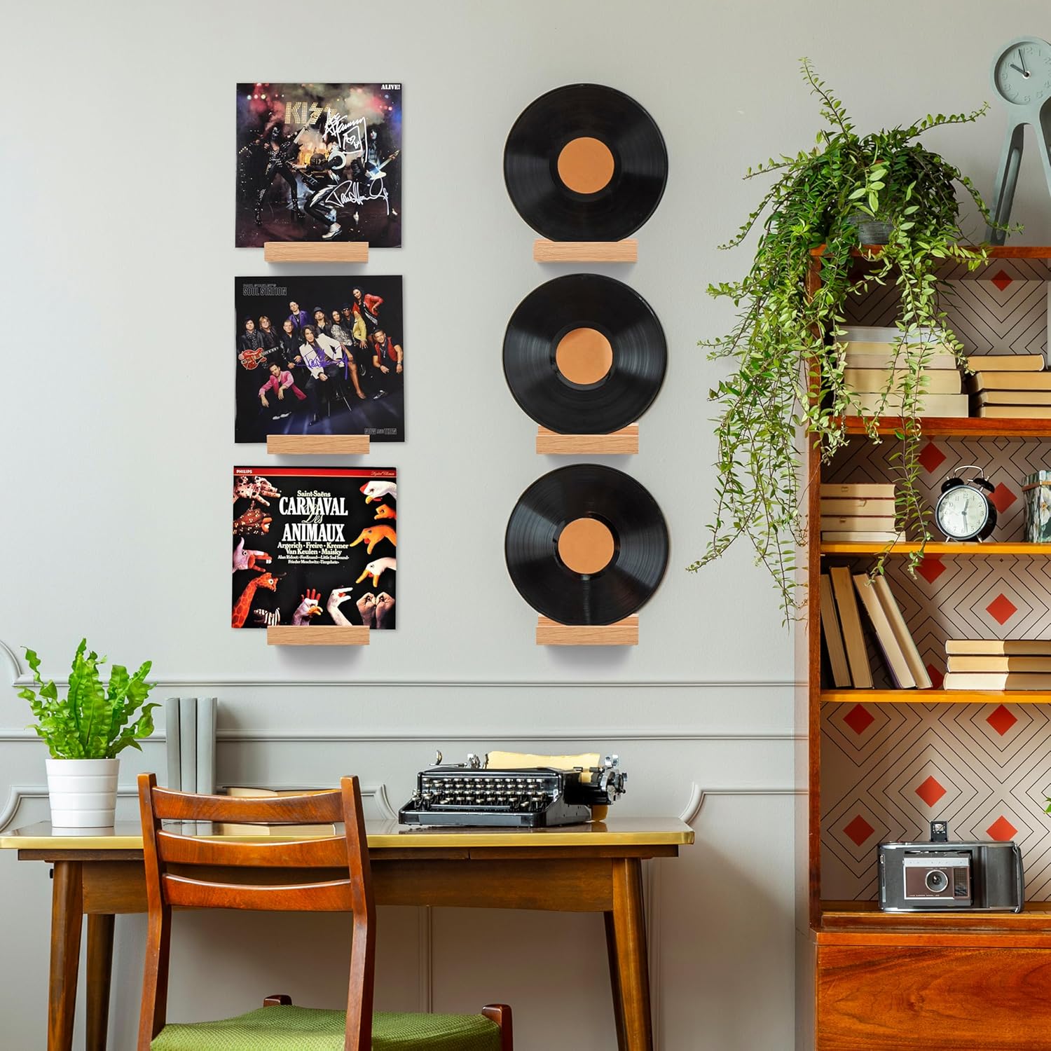 Wood Vinyl Record Shelf Wall Mount, Small Wall Record Holder Display Shelf, Vinyl Record Shelves Record Album Display Holder (12, Wood Color)