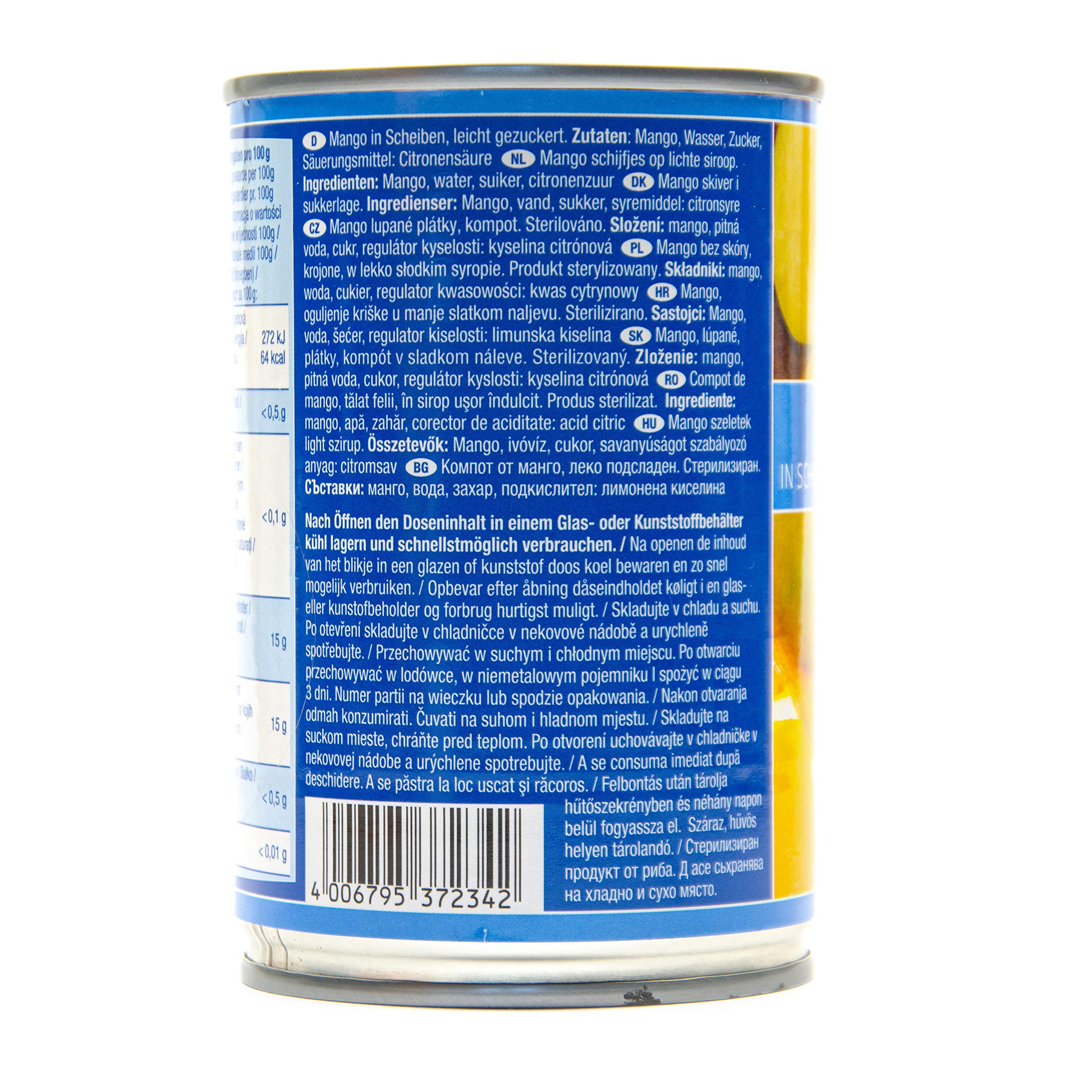 La Perla Mango in Scheiben - 96x 230g Dose - leicht gezuckerte Mangoscheiben eingelegte Mango fruchtige Mangostücke Mangofrucht Obstkonserve vegan glutenfrei schonend verarbeitet