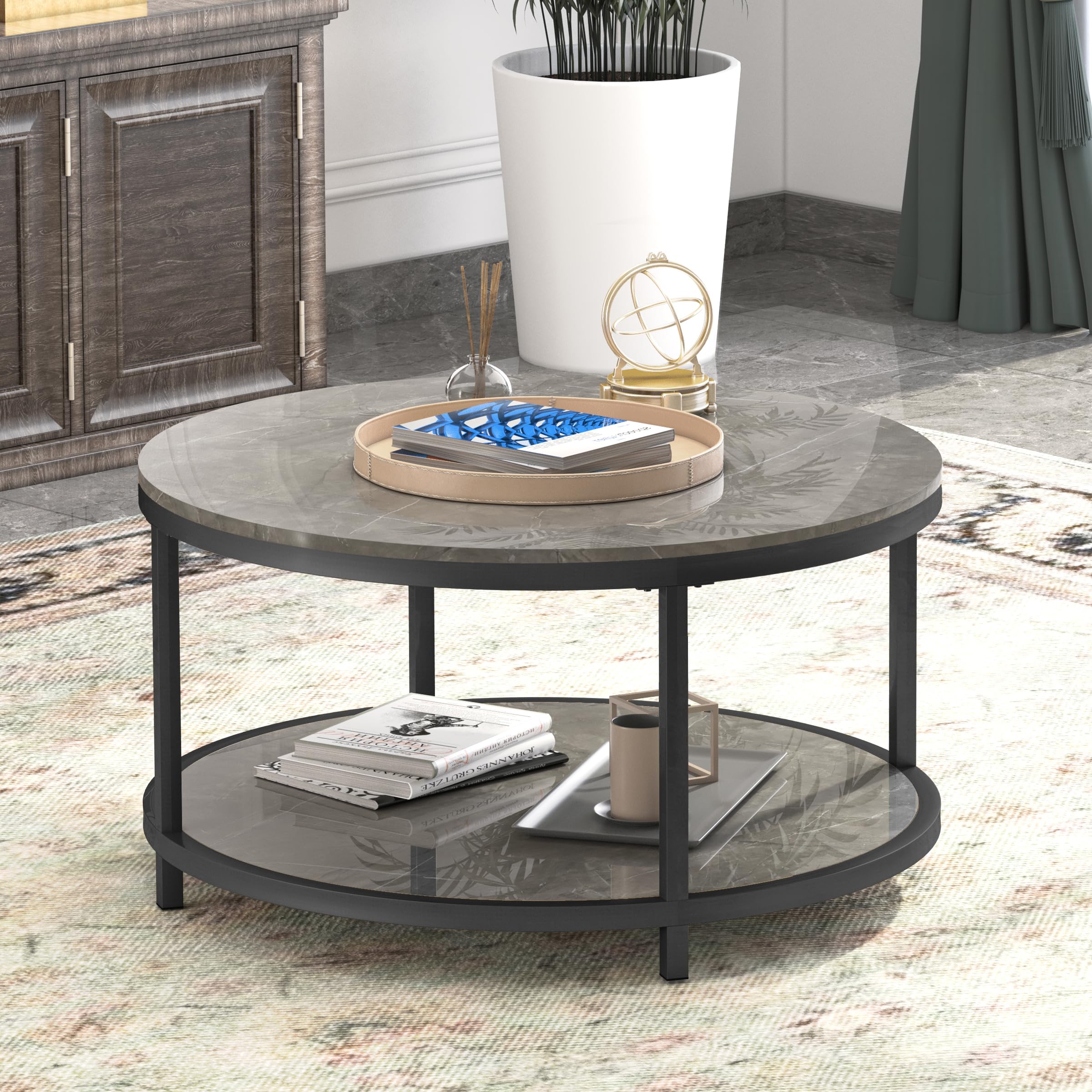 Snapklik.com : WiberWi Round Coffee Table 33.5 Coffee Tables For Living Room High Glossy Faux ...