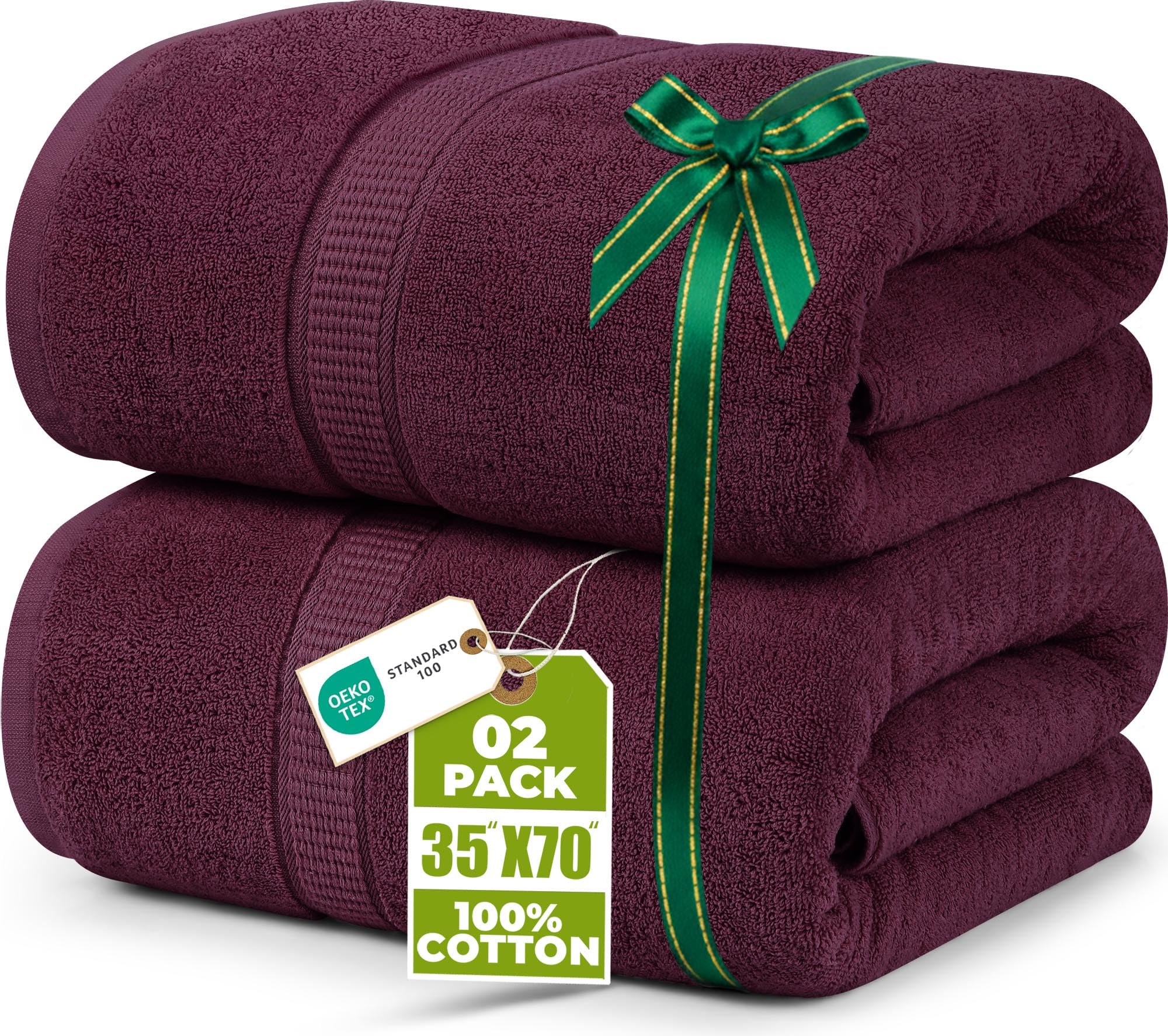 Utopia Towels - Luxurious Jumbo Bath Sheet (35 x 70 Inches, Burgundy) - 600 GSM 100% Ring Spun Cotton Highly Absorbent and Quick Dry Extra Large Bath Towel - Super Soft Hotel Quality Towel (2-Pack)