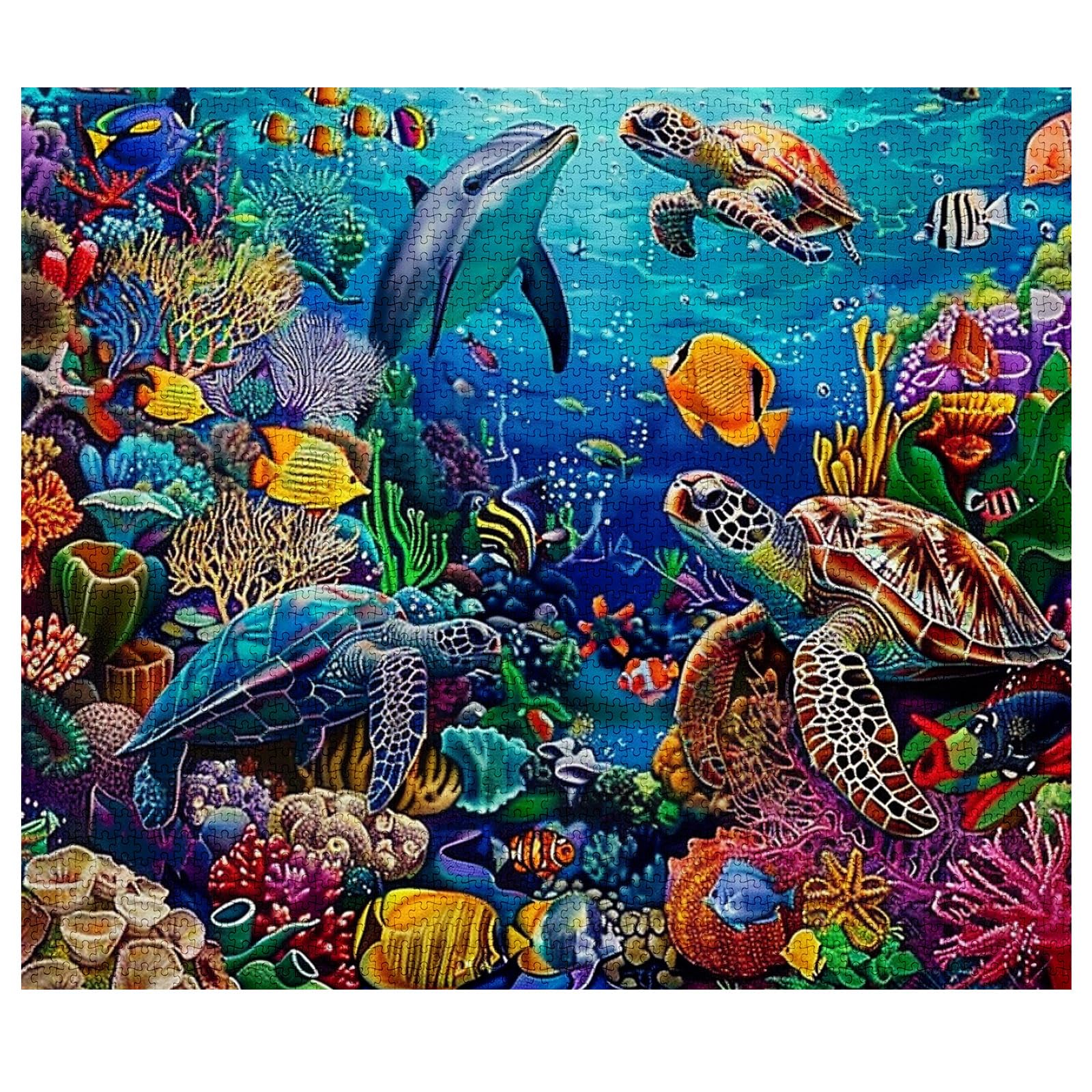 Tucocoo 1000 Piece Jigsaw Puzzle for Adults Underwater World Painting Ocean Animal Challenge Family Activity Game Sea Turtle Dolphin DIY Wall Decor - Image 2