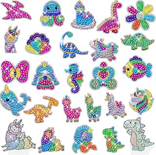 WEKEY Diamond Painting Kits for Kids - 26PCS Diamond Art Animal Sticker Craft with Gem Tool, Arts and Crafts for Kids Ages 8-12, Best Mosaic Stickers Gift for Boy and Girl to DIY