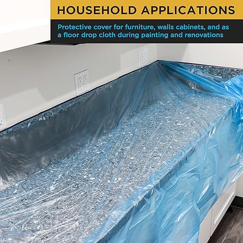 Miniatura 5 de Dura-Gold Película de enmascaramiento precintada azul puro de 71 pulgadas x 65 pies, paquete de 3 rollos de plástico para pintores (0.4 mil), hoja
