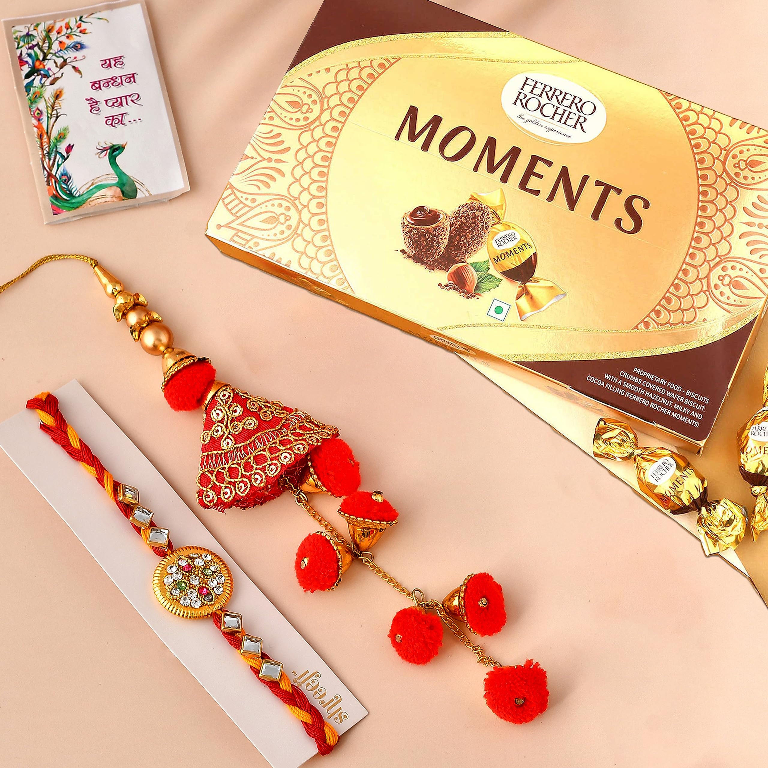 Ferrero Rocher Rakhi Combo For Brother Bhabhi With Chocolate, Stone Studded Beaded Rakhi, Lumba Rakhi, Rakhi With Gifts for Bhaiya Bhabhi, Rakhi Chocolates Gift Hamper Moments Greeting Card-image-15