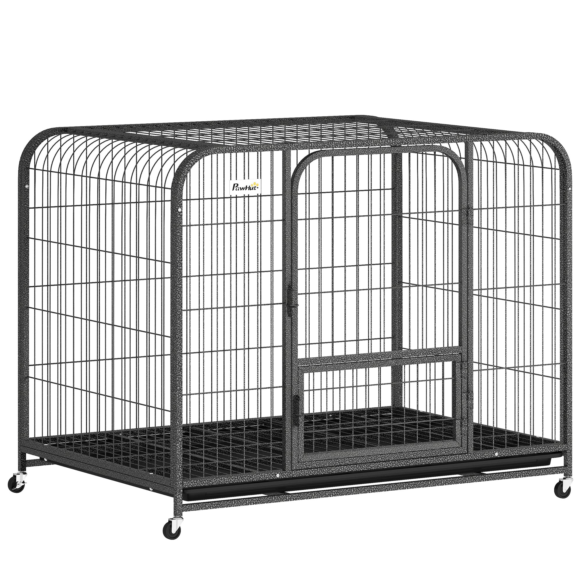 PawHut Gabbia per Cani Robusta con Ruote e 3 Porte, Gabbia Kennel Box per Cani di Taglia Grande, Media e Piccola, 109x72x85 cm, Vassoio Rimovibile e Chiusura Sicura, per Interno ed Esterno, Nero