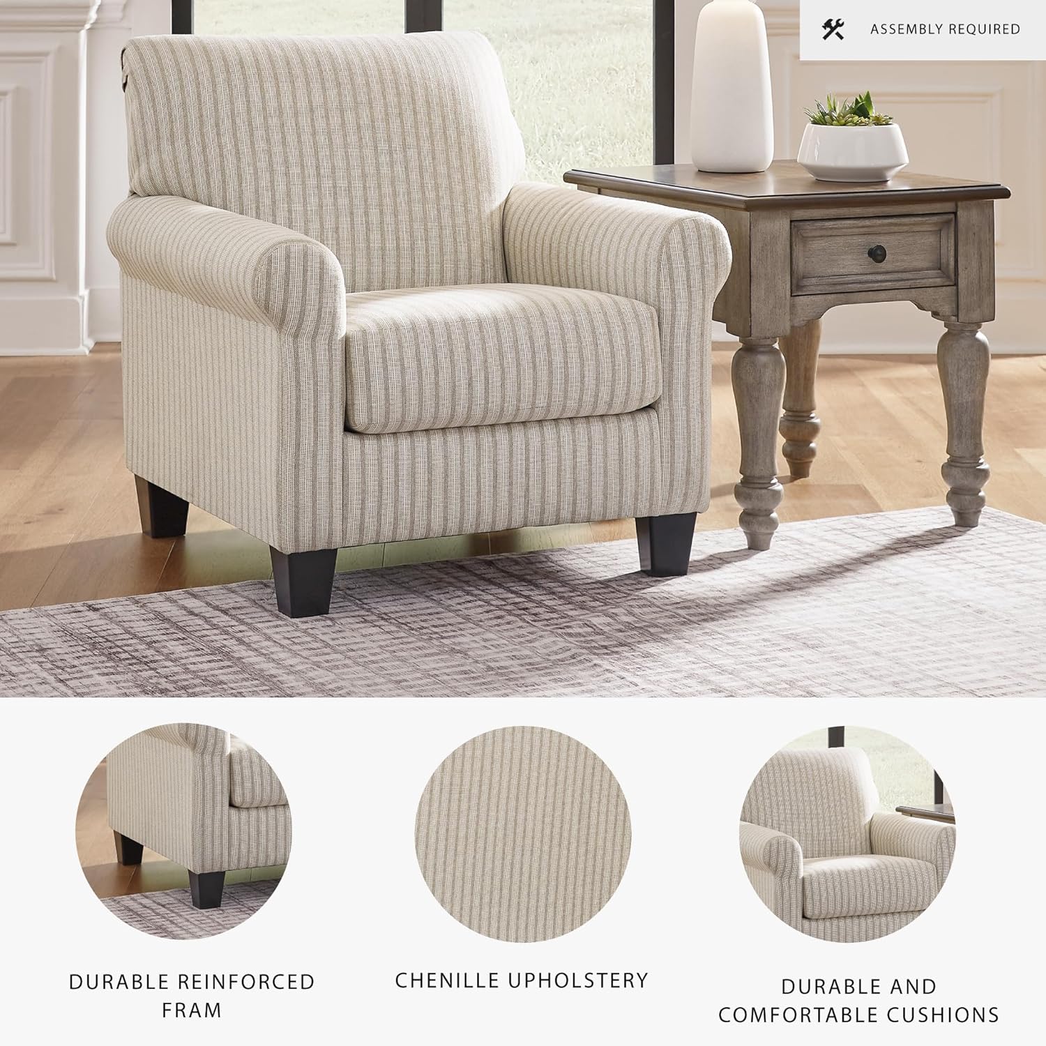 Signature Design by Ashley Valerani Classic Striped Upholstered Accent Chair, Beige