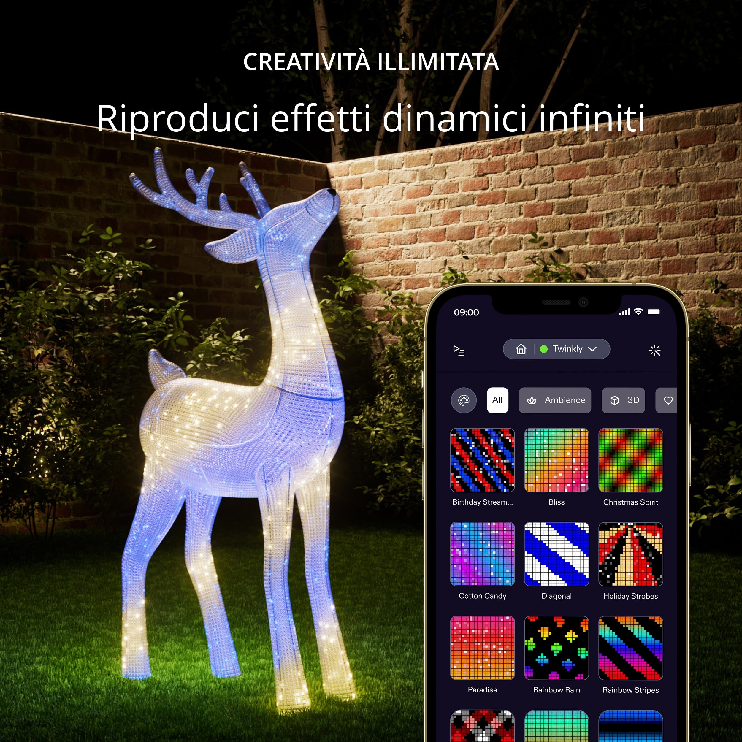 Twinkly Reindeers Stag, Renna Luminosa da Esterno Mappabile a LED, 240 LED RGB + Luce Bianca Calda, Altezza 125cm, Compatibile con Alexa e Google Home, IP44, Luci di Natale Esterno Controllate da App