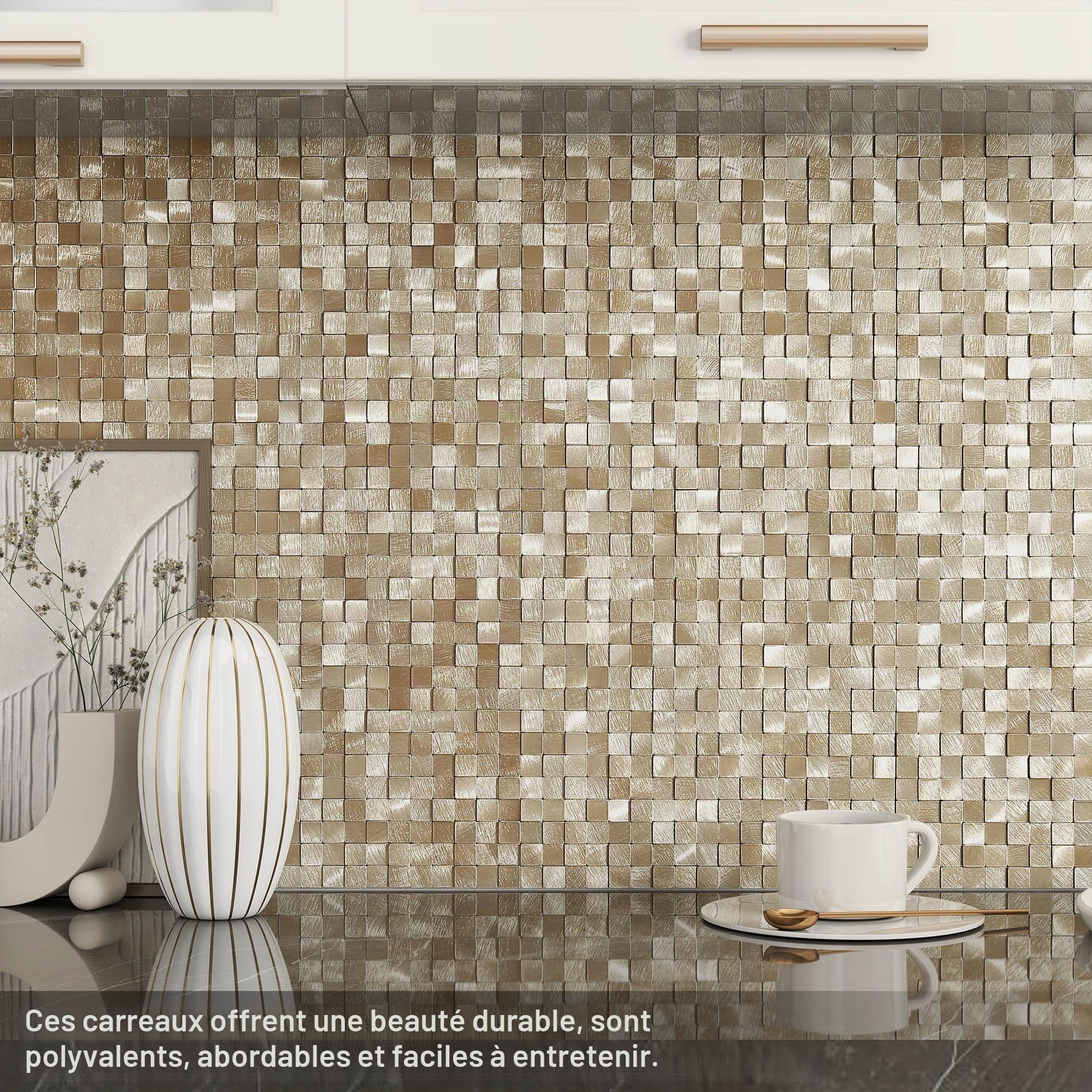 BeNice 3d Carreaux Adhésif Mosaïque Cuisine Carrelage Or 8pièces