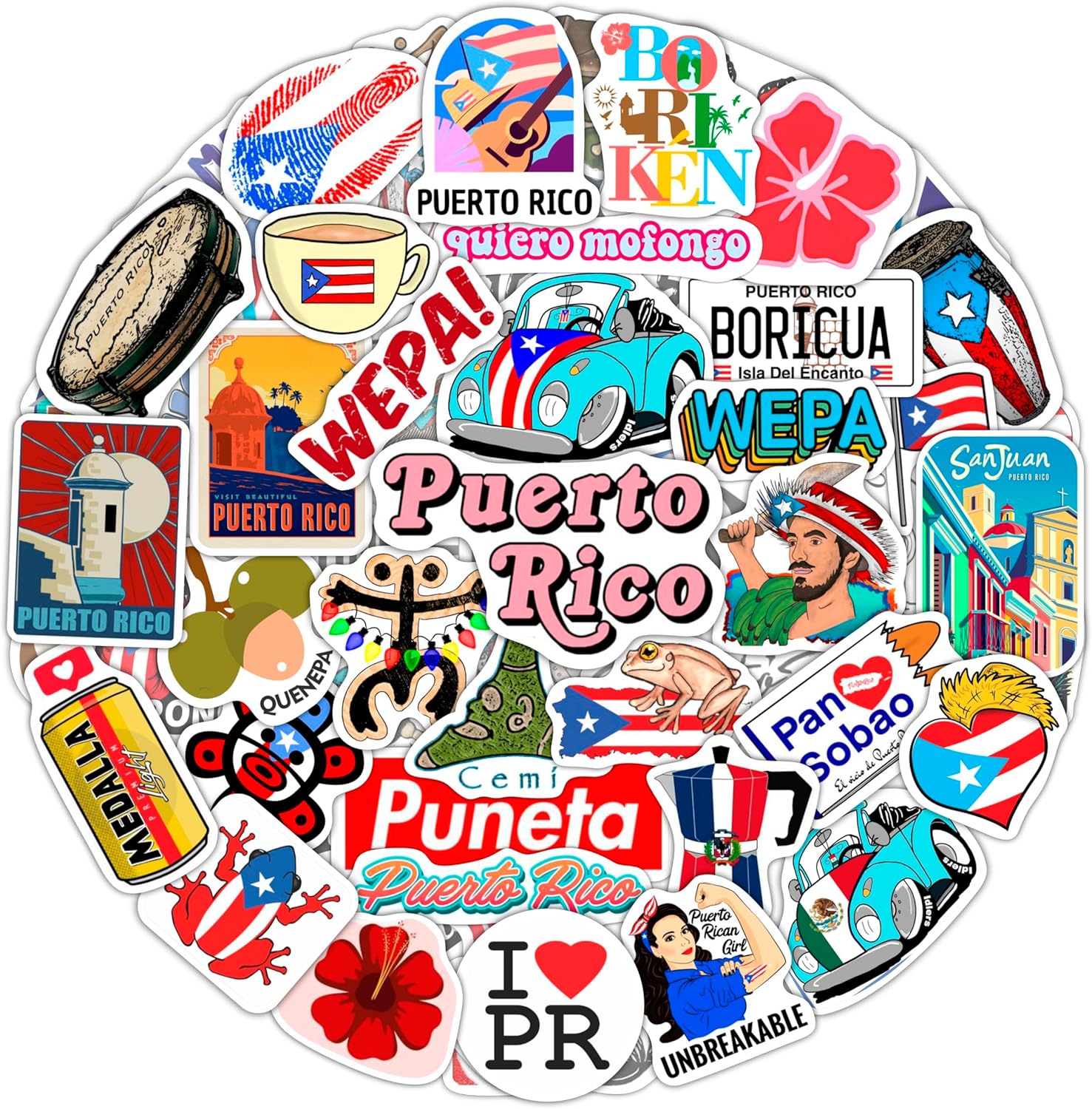 BulbaCraft Puerto Rico Stickers, Puerto Rican Stickers for Water Bottles and Laptop, Gifts for Women & Men