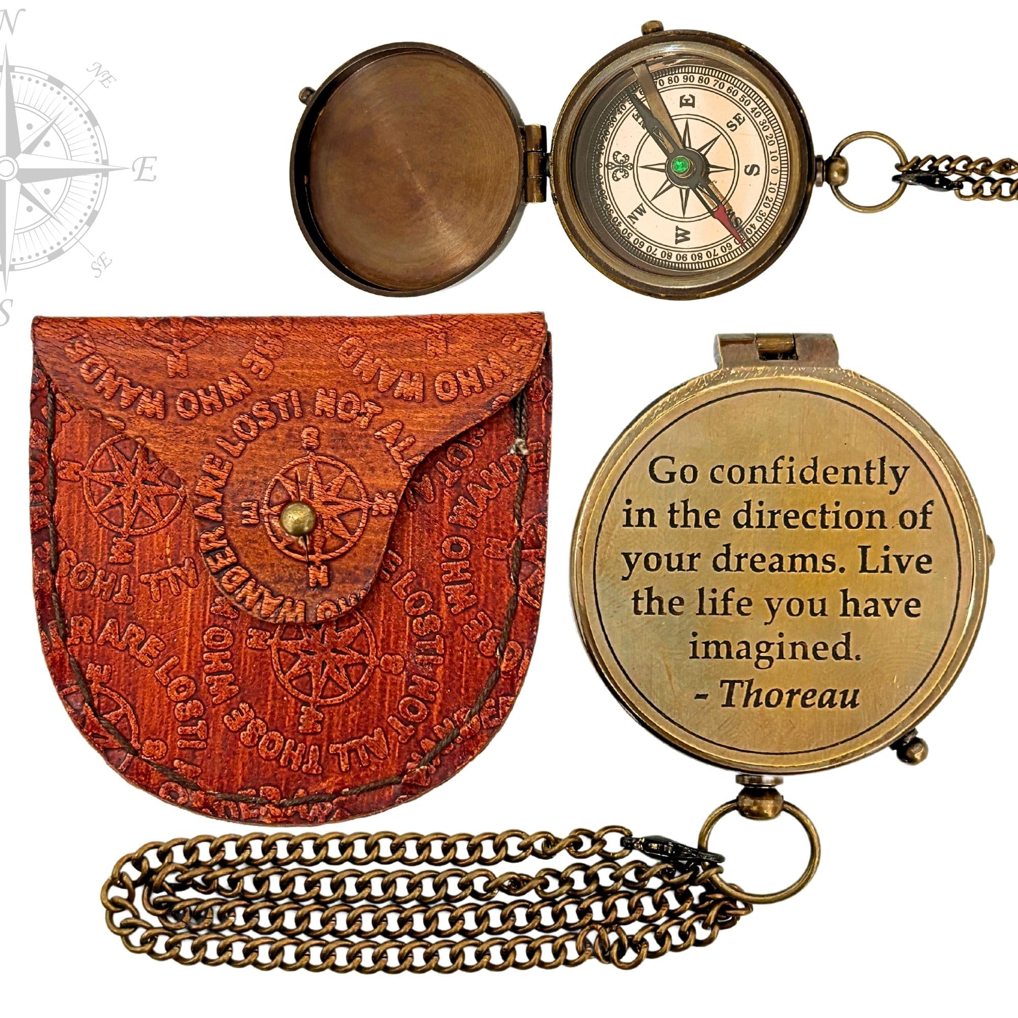 Compass Chain. Amazon VARTH Antique Brass Nautical Pocket Compass With Leather Carry Case ...