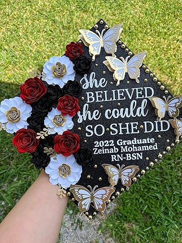 Miniatura 5 de Mverse 18 rosas pequeñas de papel para manualidades, gorra de graduación, decoración de caja de sombra (rojo)