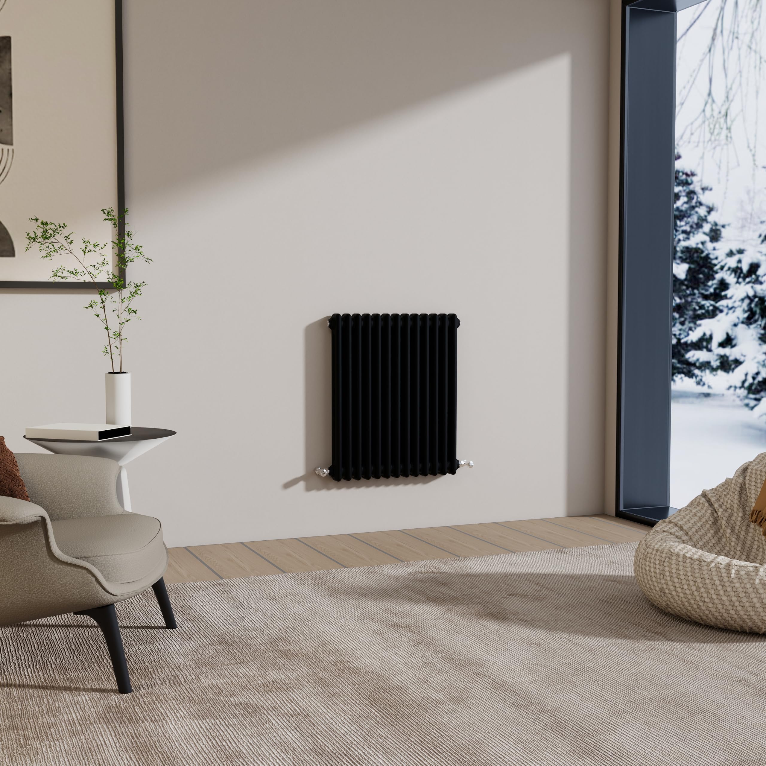 Traditional 2 Column Cast Iron Radiator 600x605mm Horizontal Black — image 1
