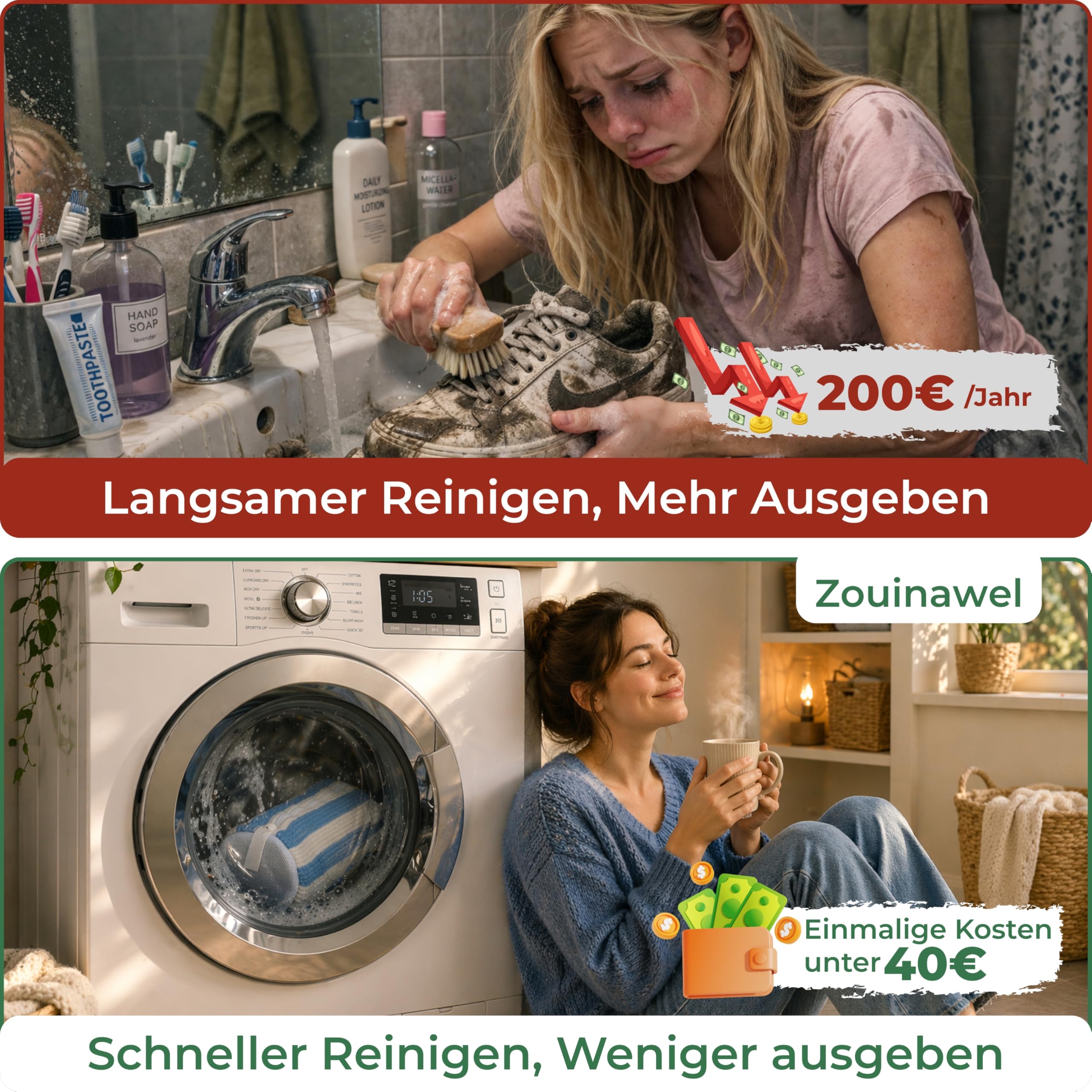 Schuhwaschbeutel 2 Stück XXL für 2 Schuhe bis Gr. 52 – Gepolstert & langlebig – Leiser Waschbeutel für Sneaker – Wäschesack Waschmaschine